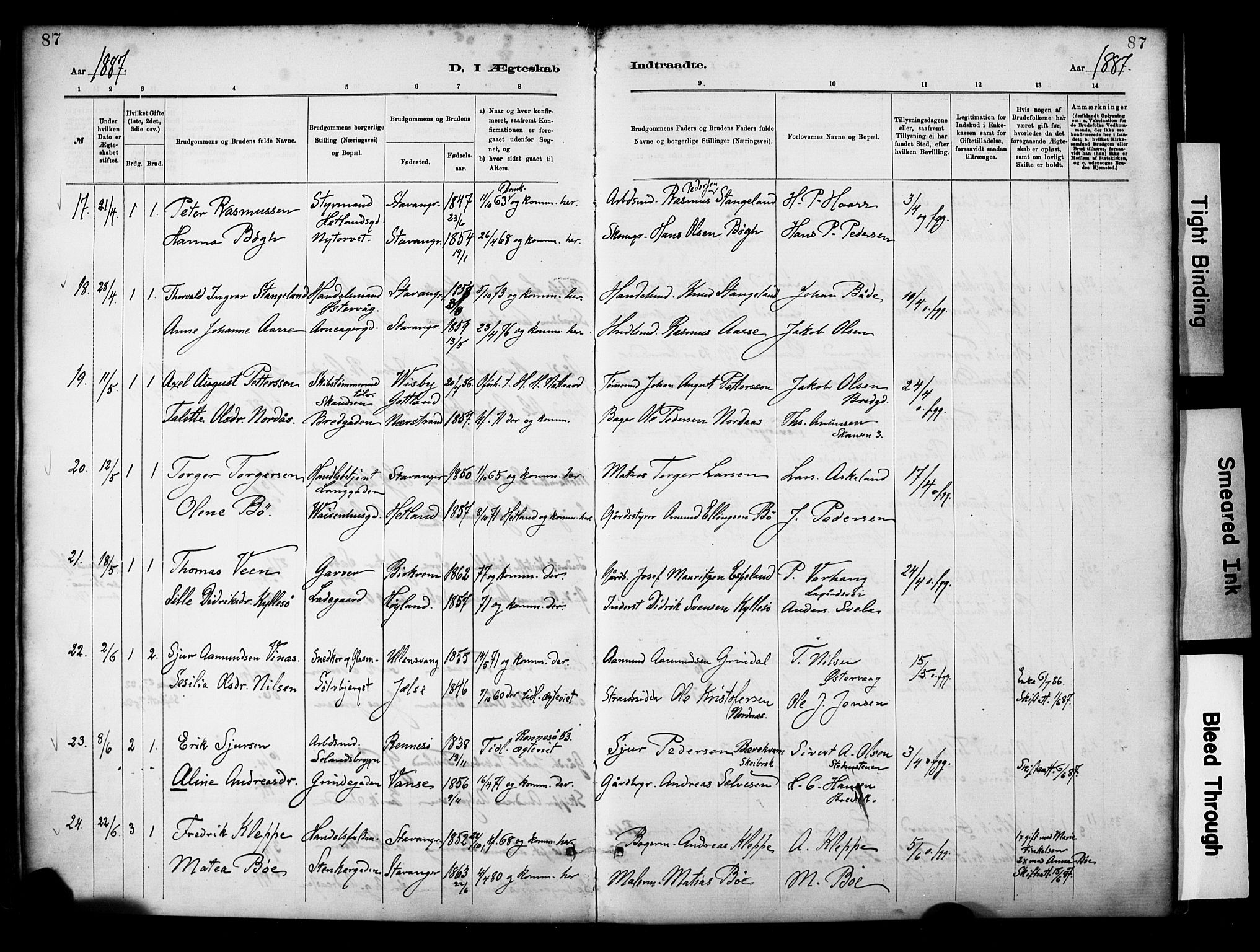 St. Petri sokneprestkontor, SAST/A-101813/001/30/30BA/L0018: Parish register (official) no. A 19, 1879-1900, p. 87