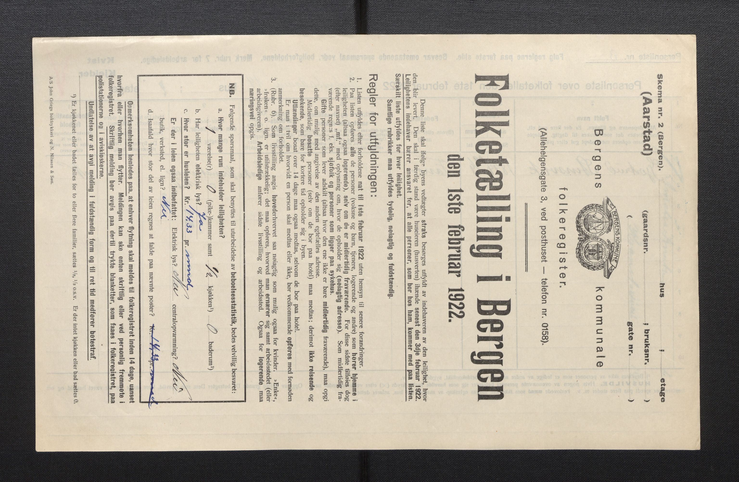 SAB, Municipal Census 1922 for Bergen, 1922, p. 54803