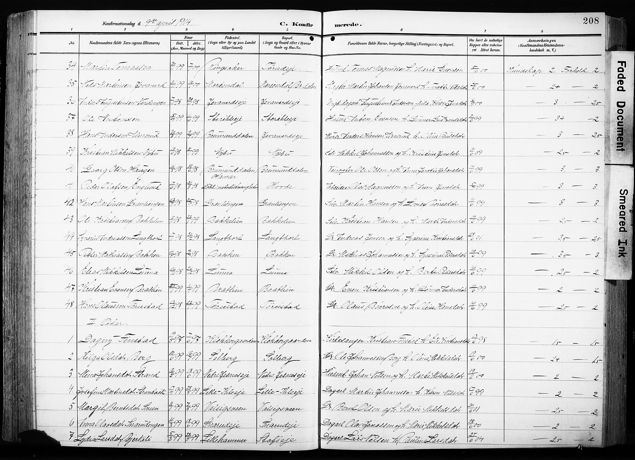 Furnes prestekontor, AV/SAH-PREST-012/L/La/L0001: Parish register (copy) no. 1, 1904-1933, p. 208