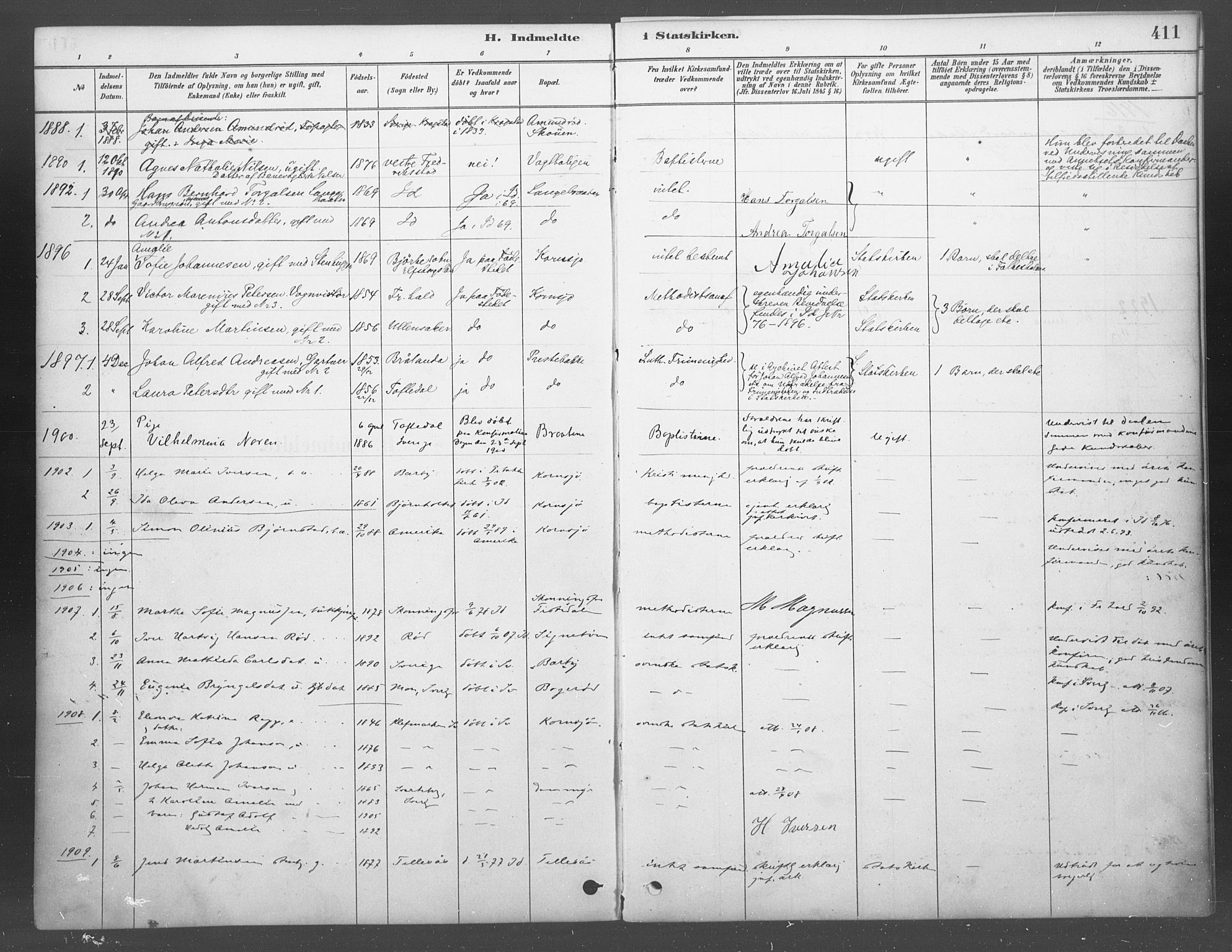 Idd prestekontor Kirkebøker, SAO/A-10911/F/Fb/L0002: Parish register (official) no. II 2, 1882-1923, p. 411