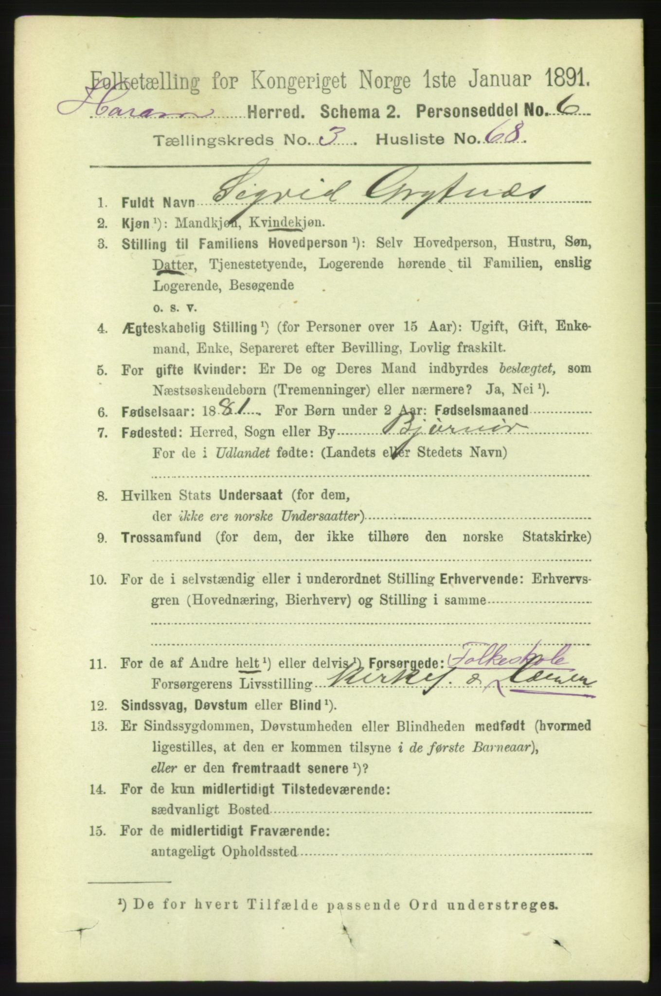 RA, 1891 census for 1534 Haram, 1891, p. 1749