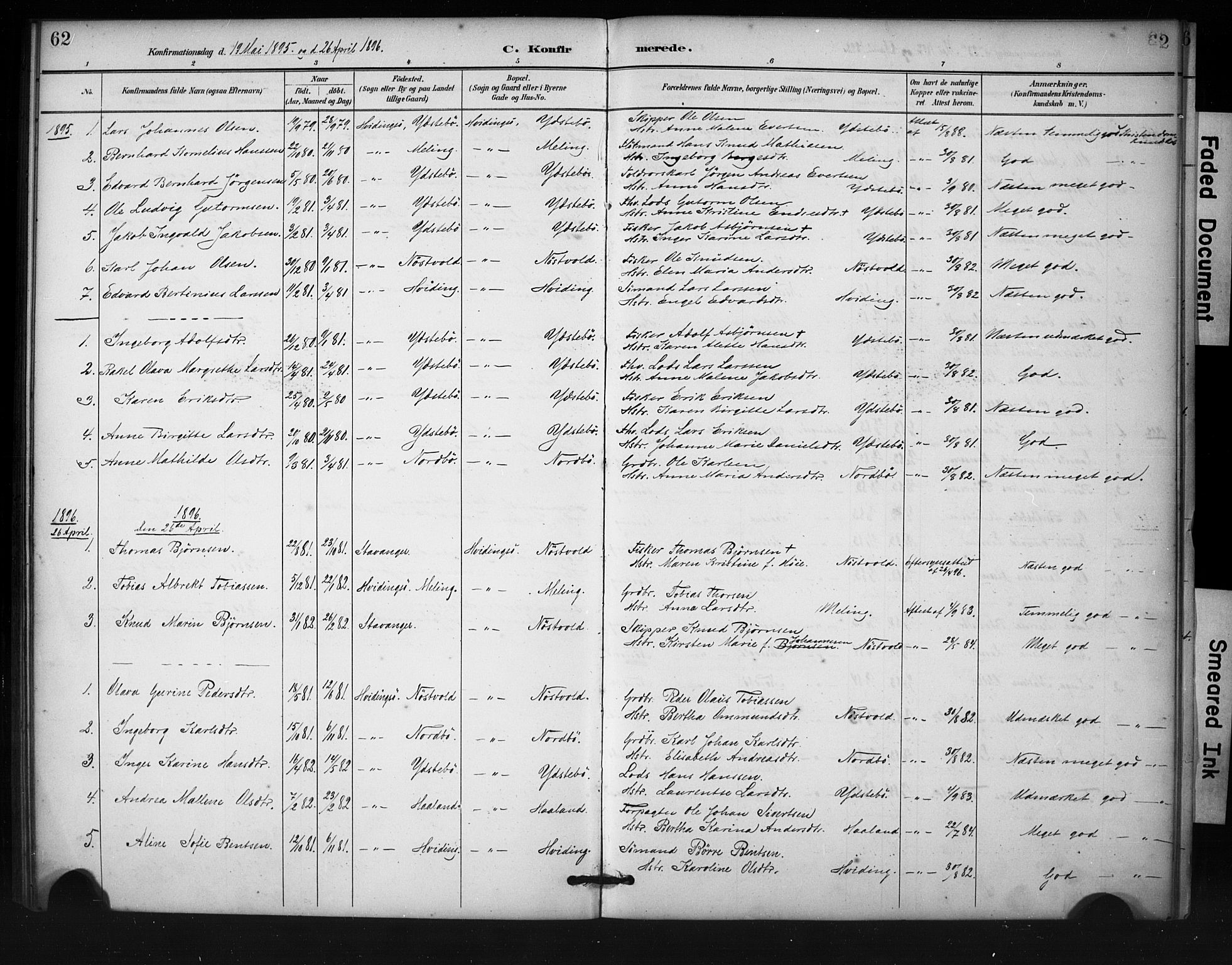 Rennesøy sokneprestkontor, AV/SAST-A -101827/H/Ha/Haa/L0013: Parish register (official) no. A 12, 1888-1916, p. 62