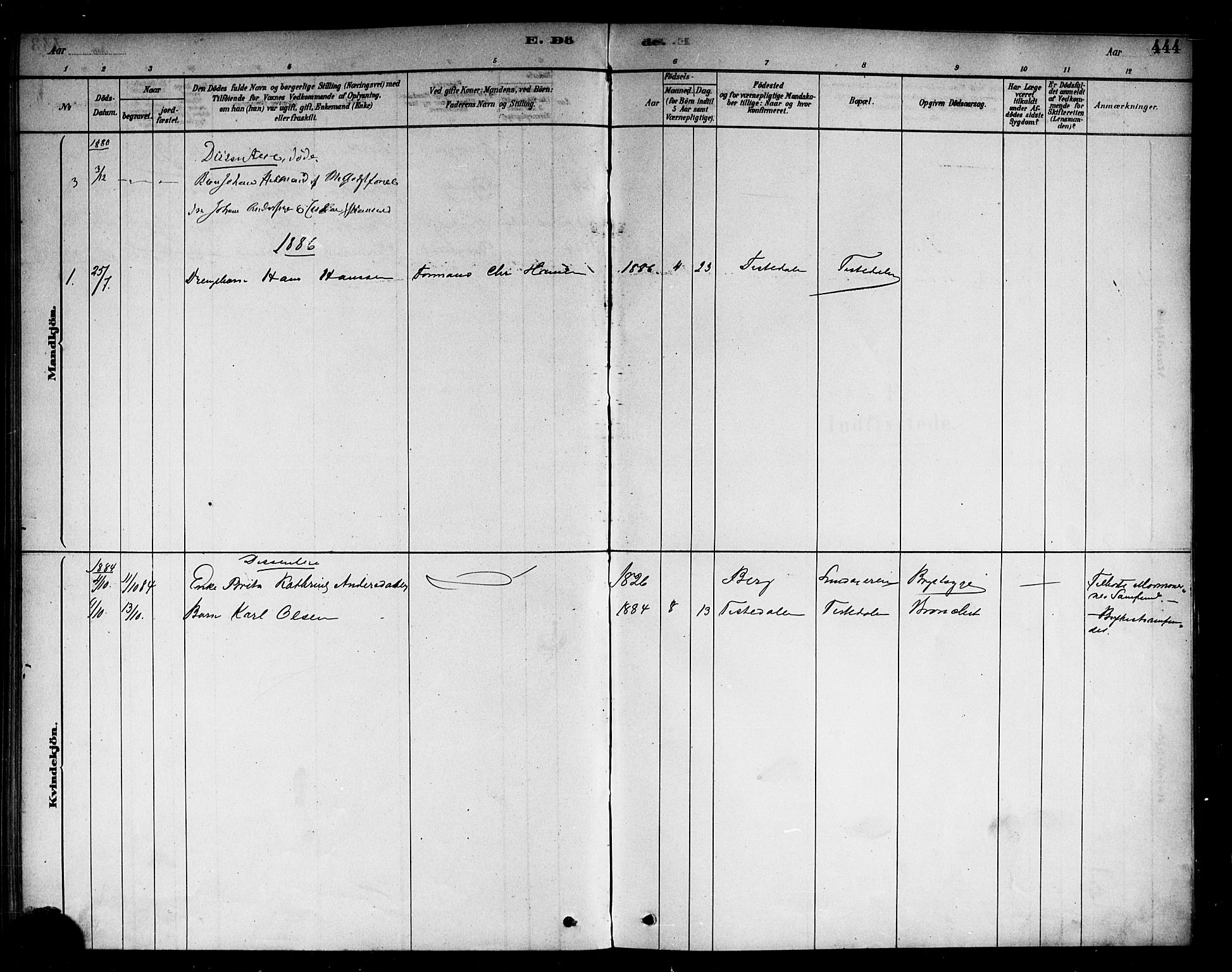 Berg prestekontor Kirkebøker, AV/SAO-A-10902/F/Fb/L0001: Parish register (official) no. II 1, 1878-1887, p. 444