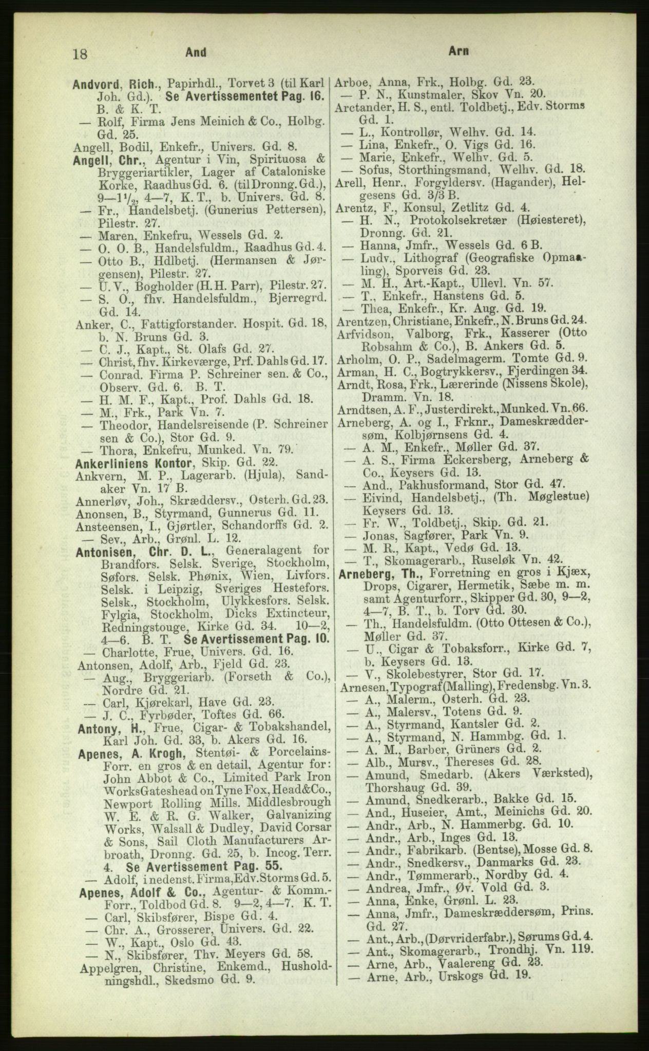 Kristiania/Oslo adressebok, PUBL/-, 1883, p. 18