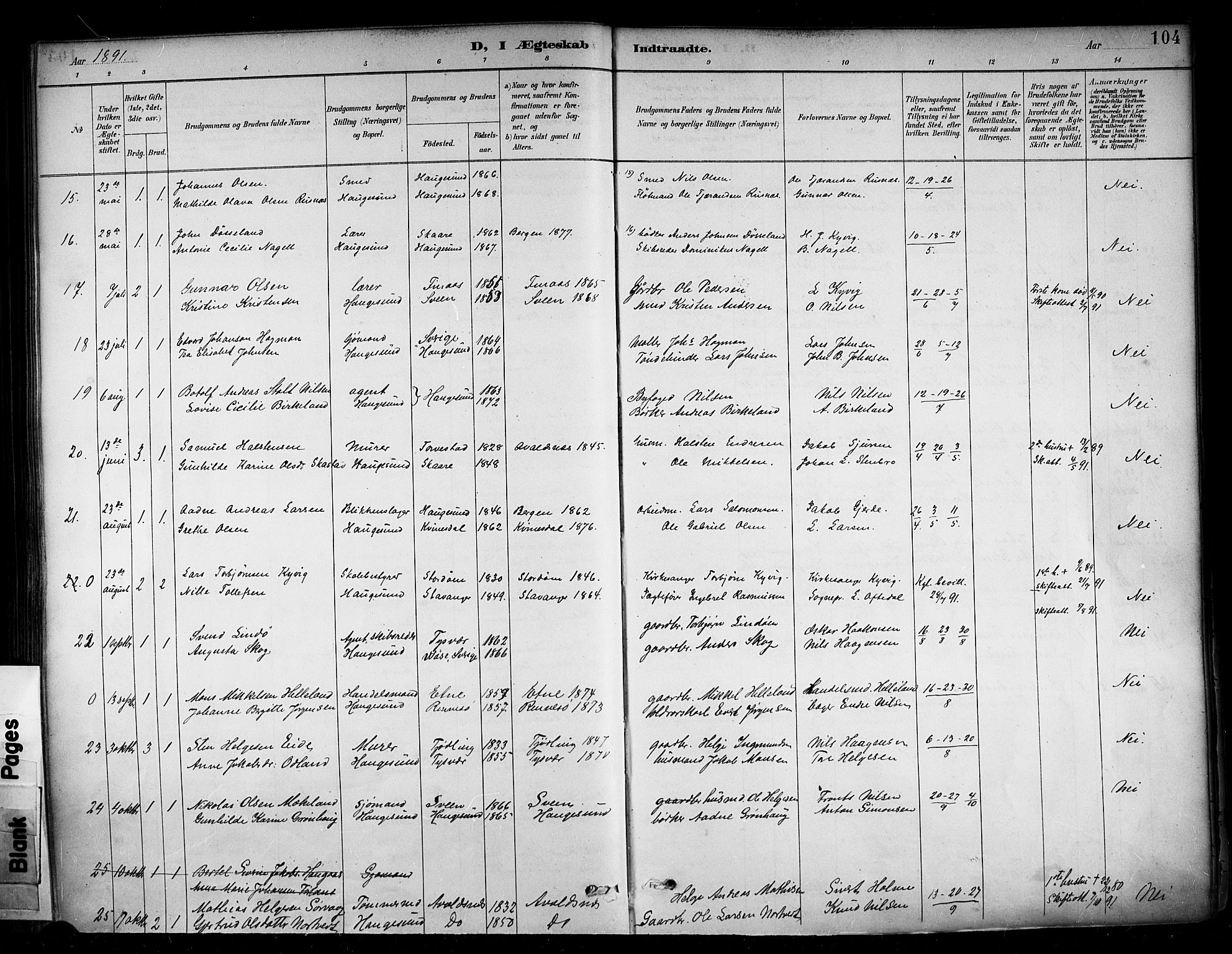 Haugesund sokneprestkontor, SAST/A -101863/H/Ha/Haa/L0005: Parish register (official) no. A 5, 1891-1903, p. 104