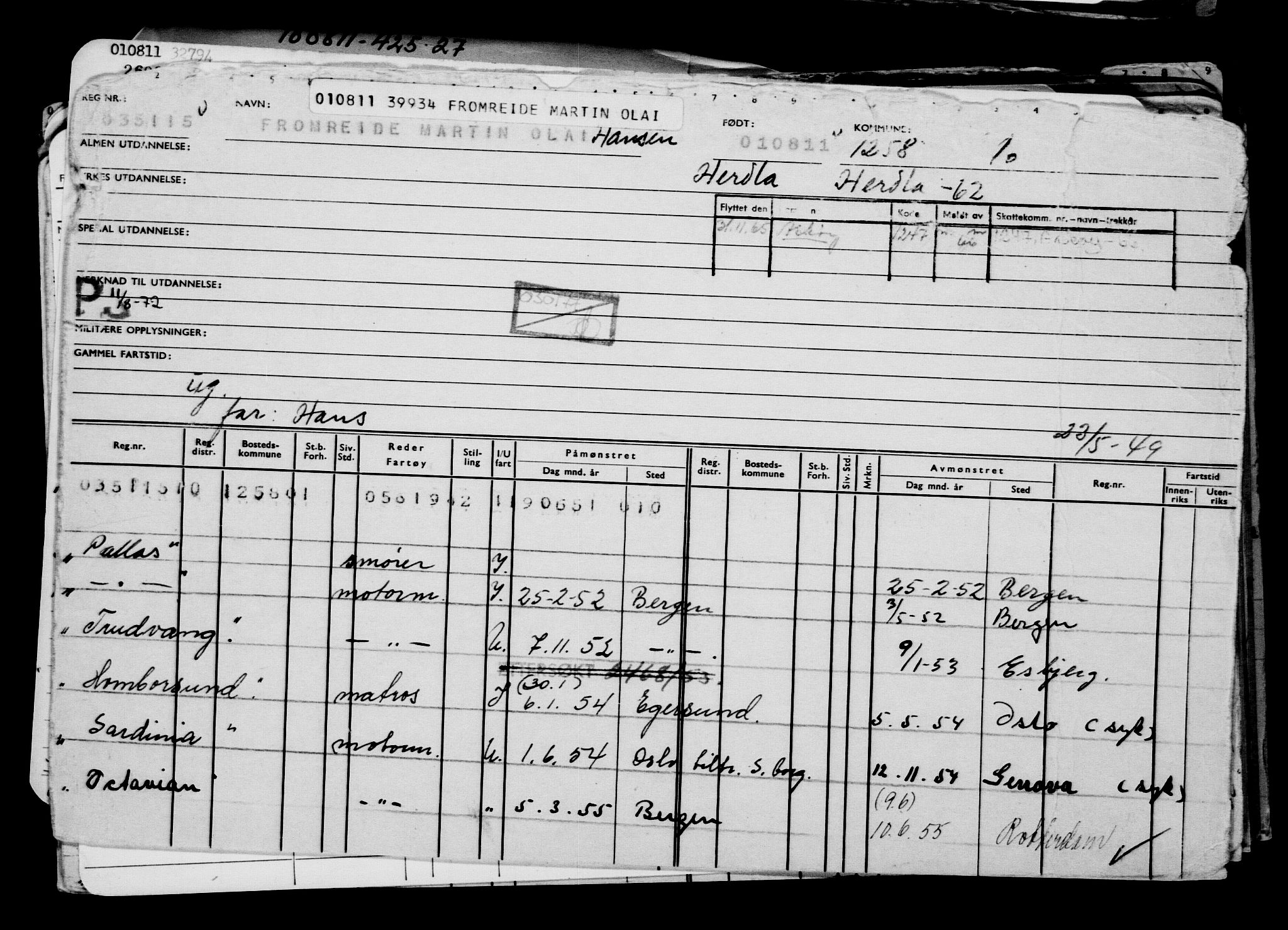 Direktoratet for sjømenn, AV/RA-S-3545/G/Gb/L0099: Hovedkort, 1911, p. 3