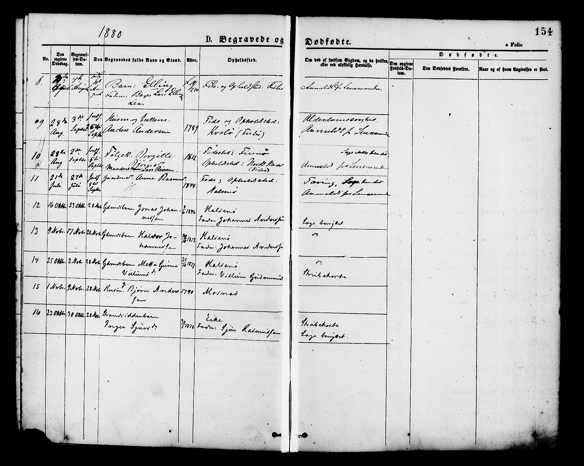 Hjelmeland sokneprestkontor, SAST/A-101843/01/IV/L0013: Parish register (official) no. A 13, 1872-1886, p. 154