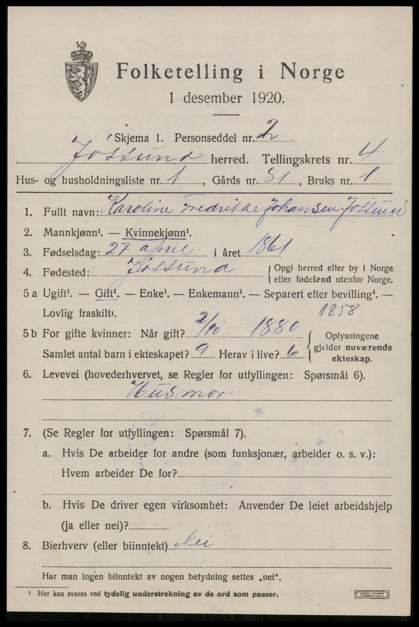 SAT, 1920 census for Jøssund, 1920, p. 3136