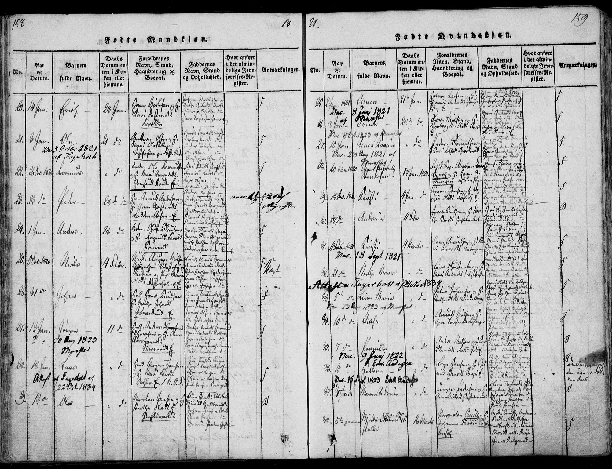 Eiker kirkebøker, AV/SAKO-A-4/F/Fa/L0011: Parish register (official) no. I 11, 1814-1827, p. 158-159