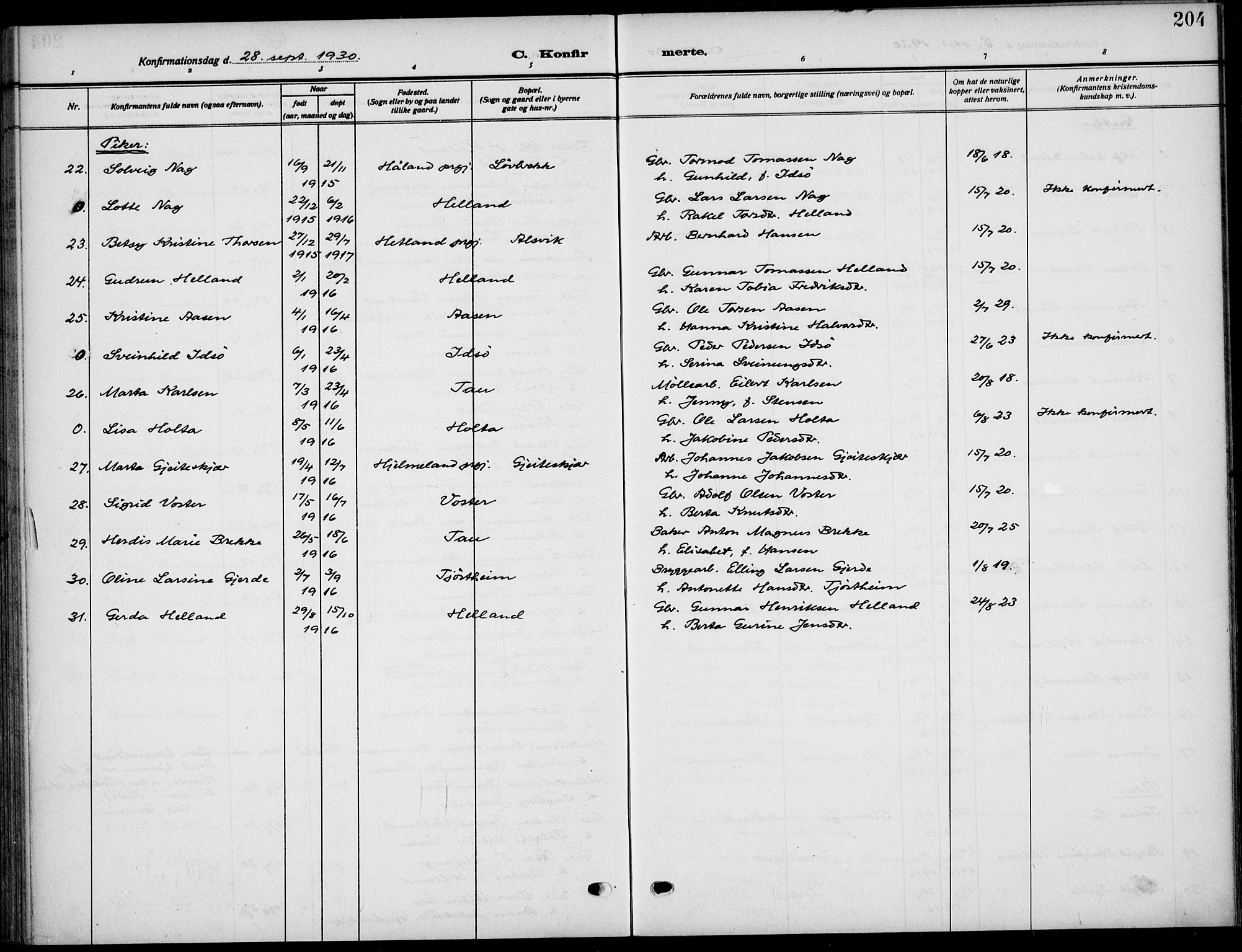 Strand sokneprestkontor, AV/SAST-A-101828/H/Ha/Haa/L0011: Parish register (official) no. A 11, 1908-1930, p. 204