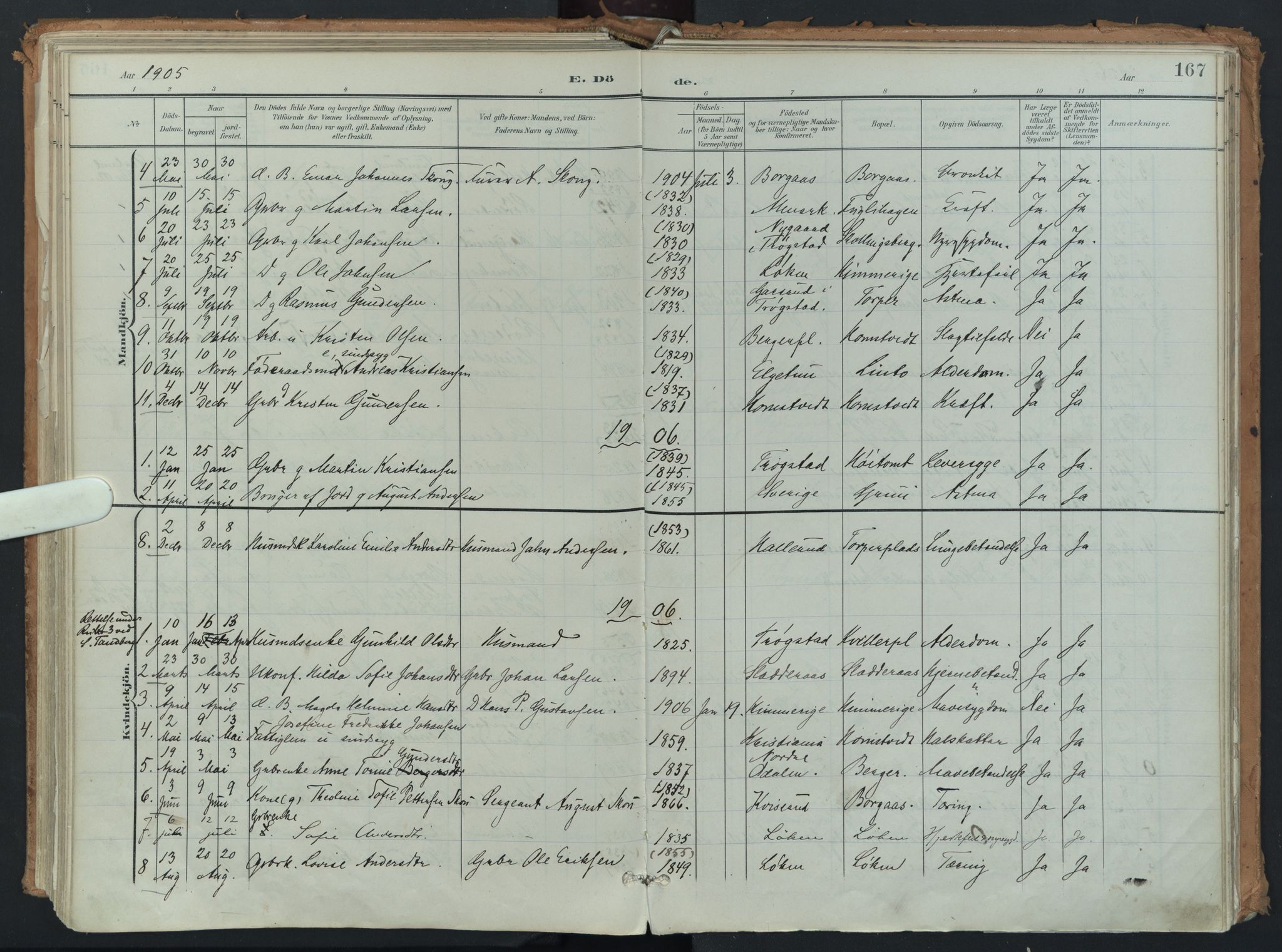 Eidsberg prestekontor Kirkebøker, AV/SAO-A-10905/F/Fb/L0002: Parish register (official) no. II 2, 1901-1933, p. 167