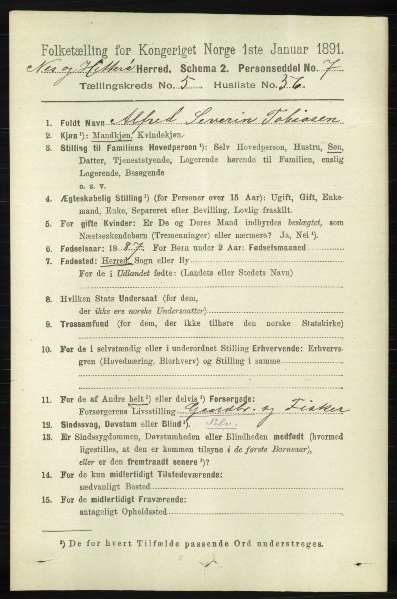 RA, 1891 census for 1043 Hidra og Nes, 1891, p. 2146