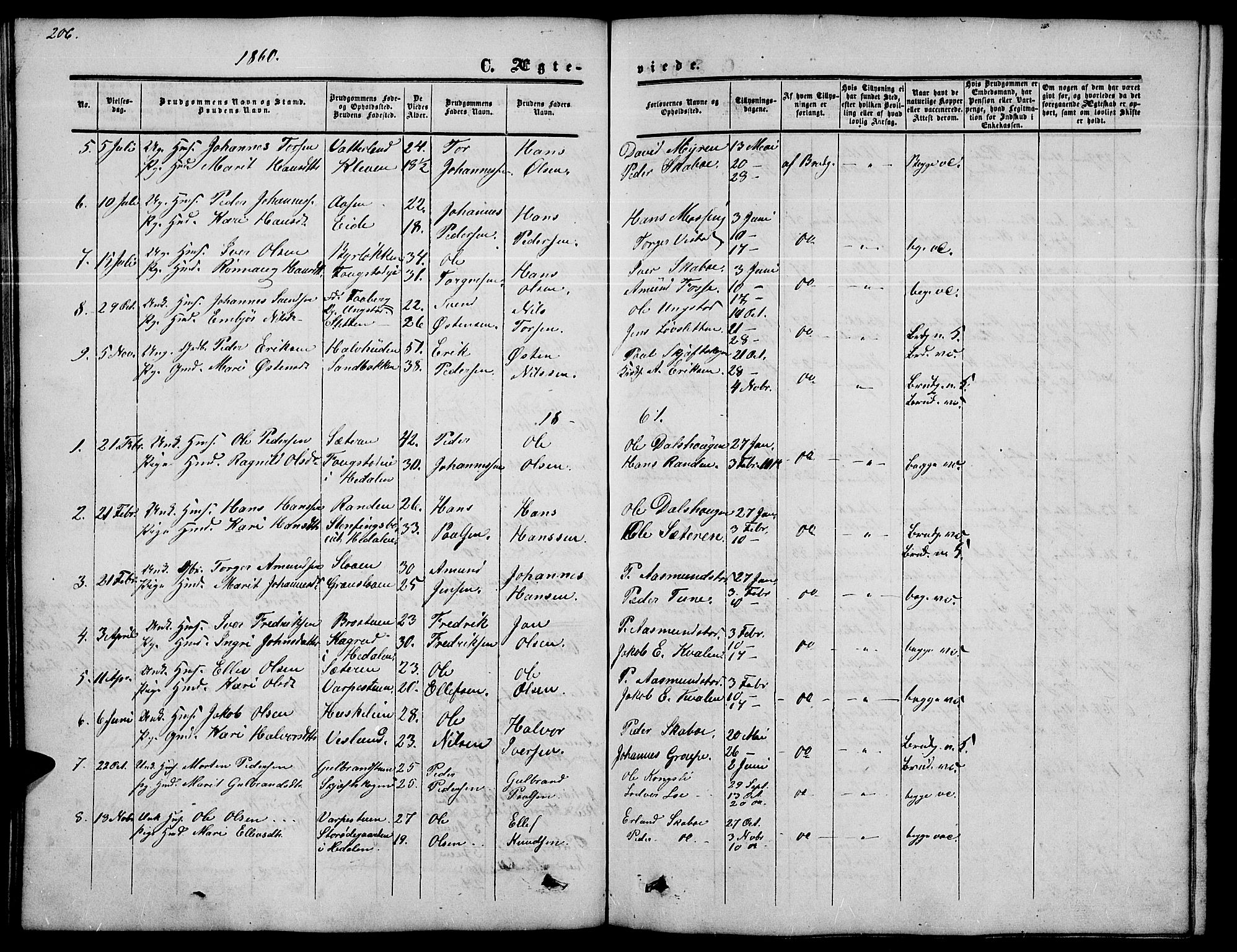 Nord-Fron prestekontor, SAH/PREST-080/H/Ha/Hab/L0002: Parish register (copy) no. 2, 1851-1883, p. 206