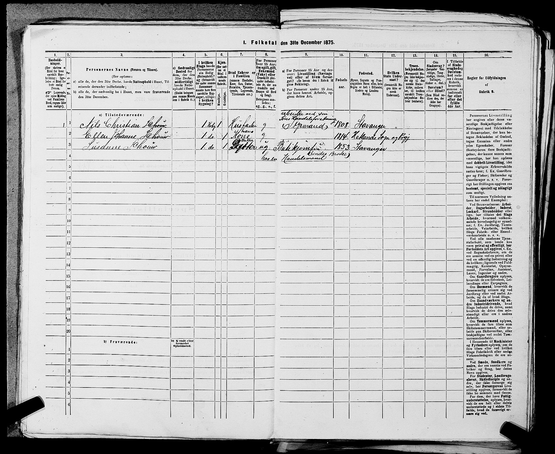 SAST, 1875 census for 1103 Stavanger, 1875, p. 678