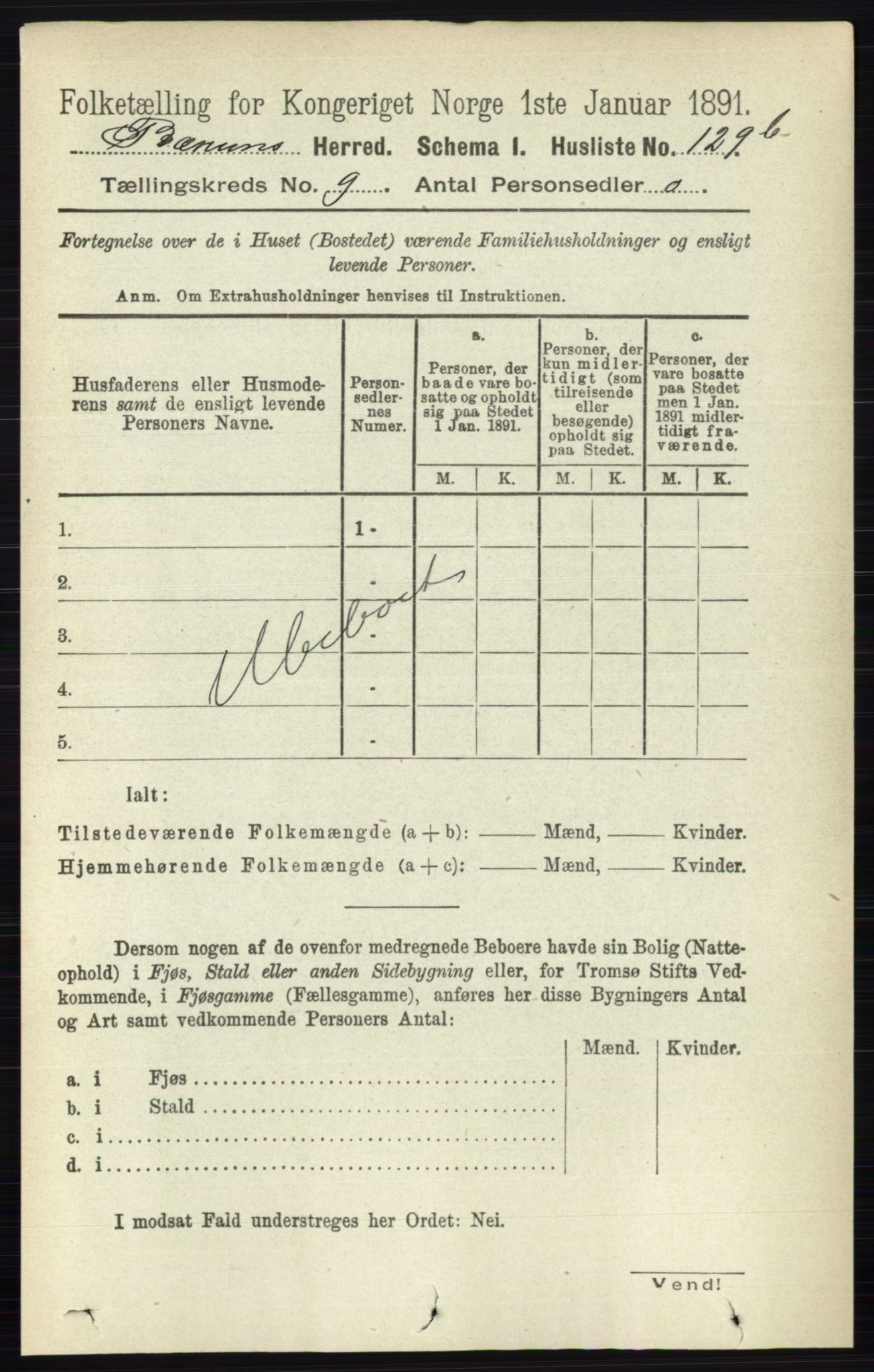 RA, 1891 census for 0219 Bærum, 1891, p. 5115