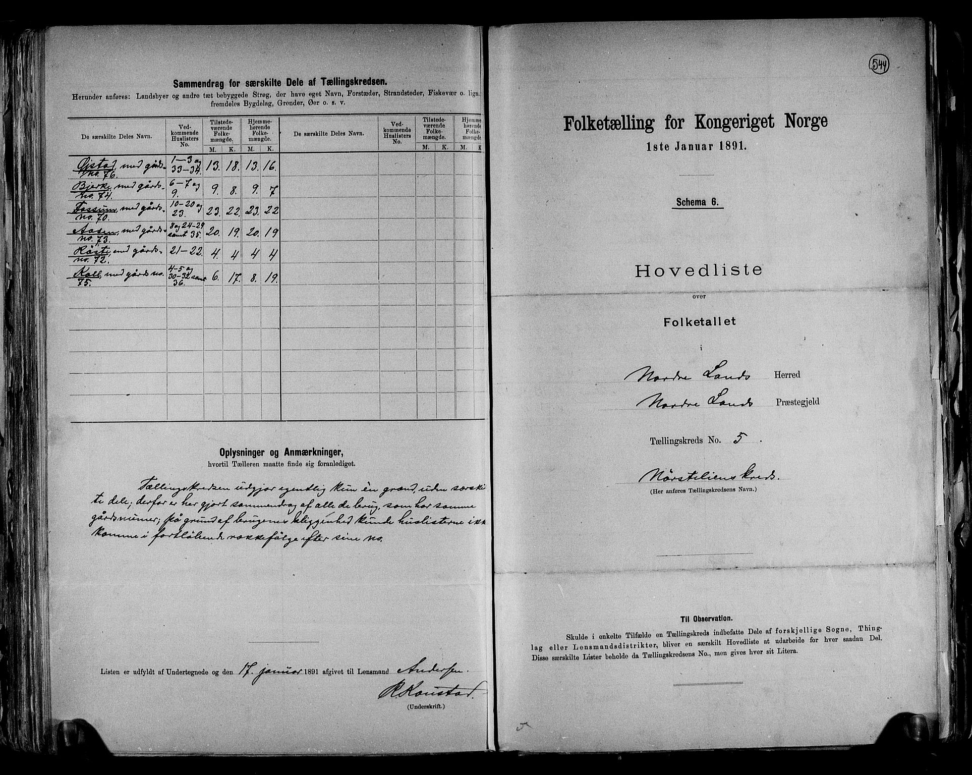 RA, 1891 census for 0538 Nordre Land, 1891, p. 12