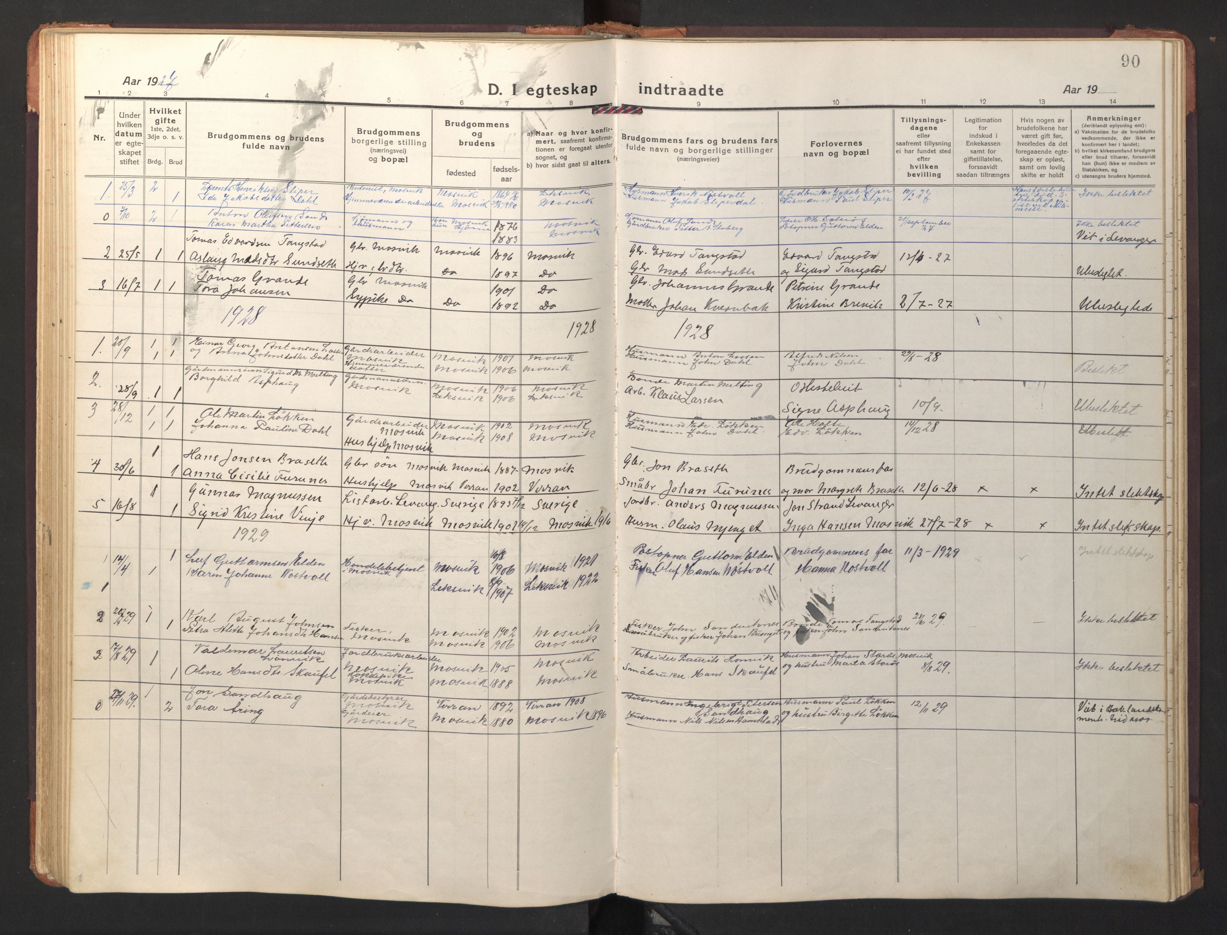 Ministerialprotokoller, klokkerbøker og fødselsregistre - Nord-Trøndelag, SAT/A-1458/733/L0328: Parish register (copy) no. 733C03, 1919-1966, p. 90