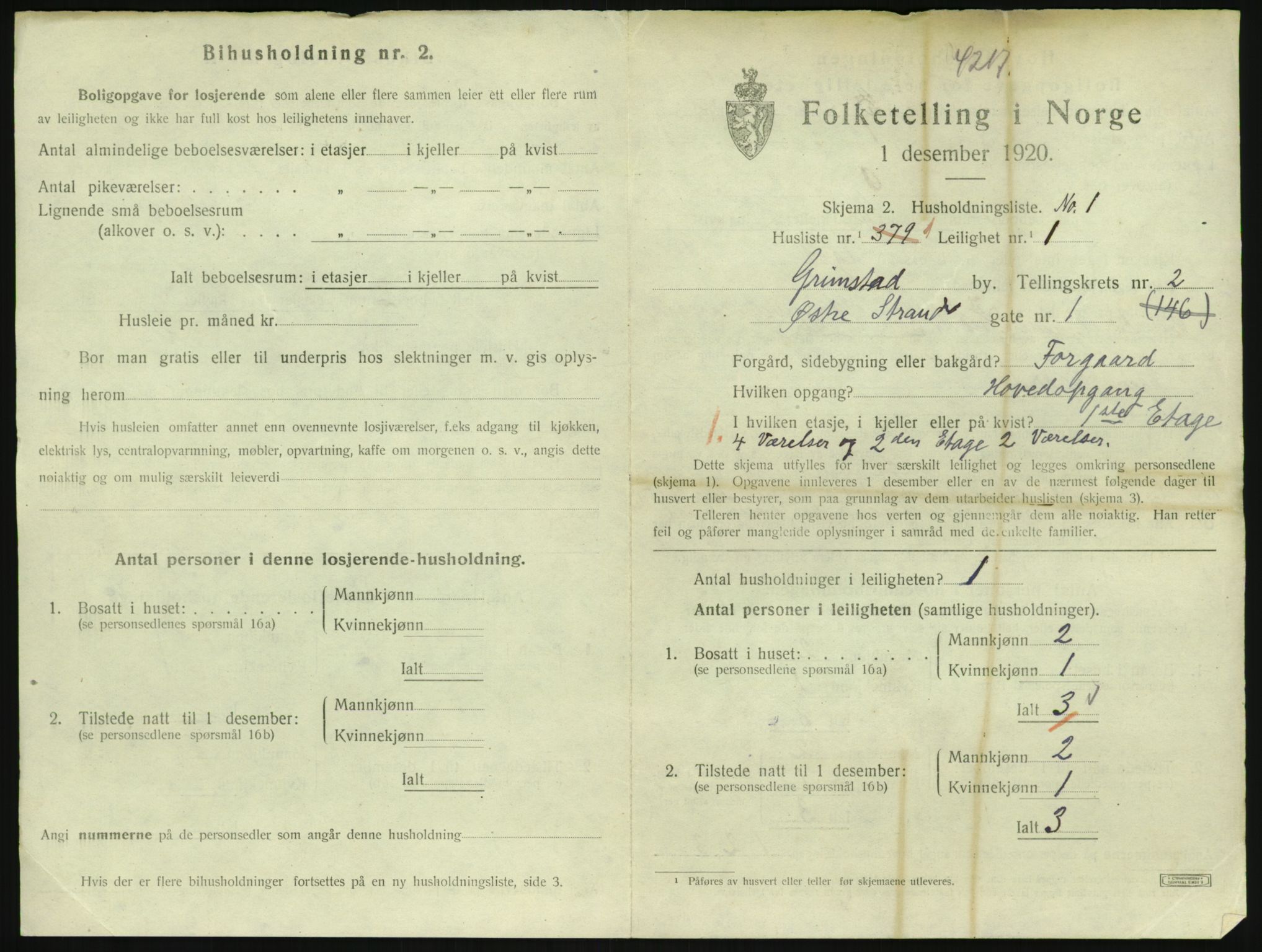 SAK, 1920 census for Grimstad, 1920, p. 1261