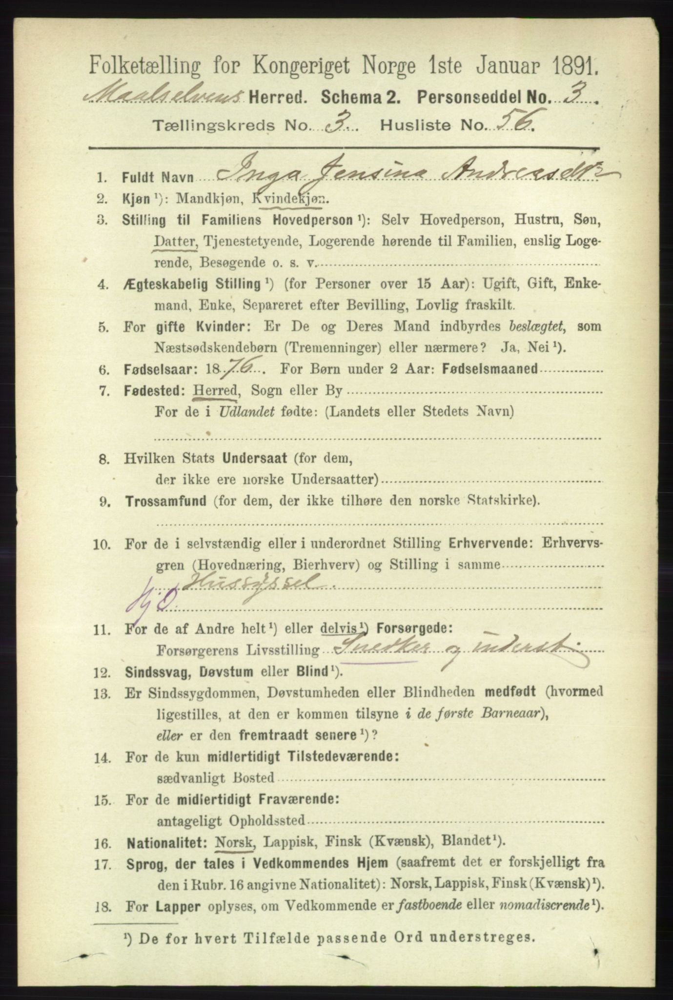 RA, 1891 census for 1924 Målselv, 1891, p. 984