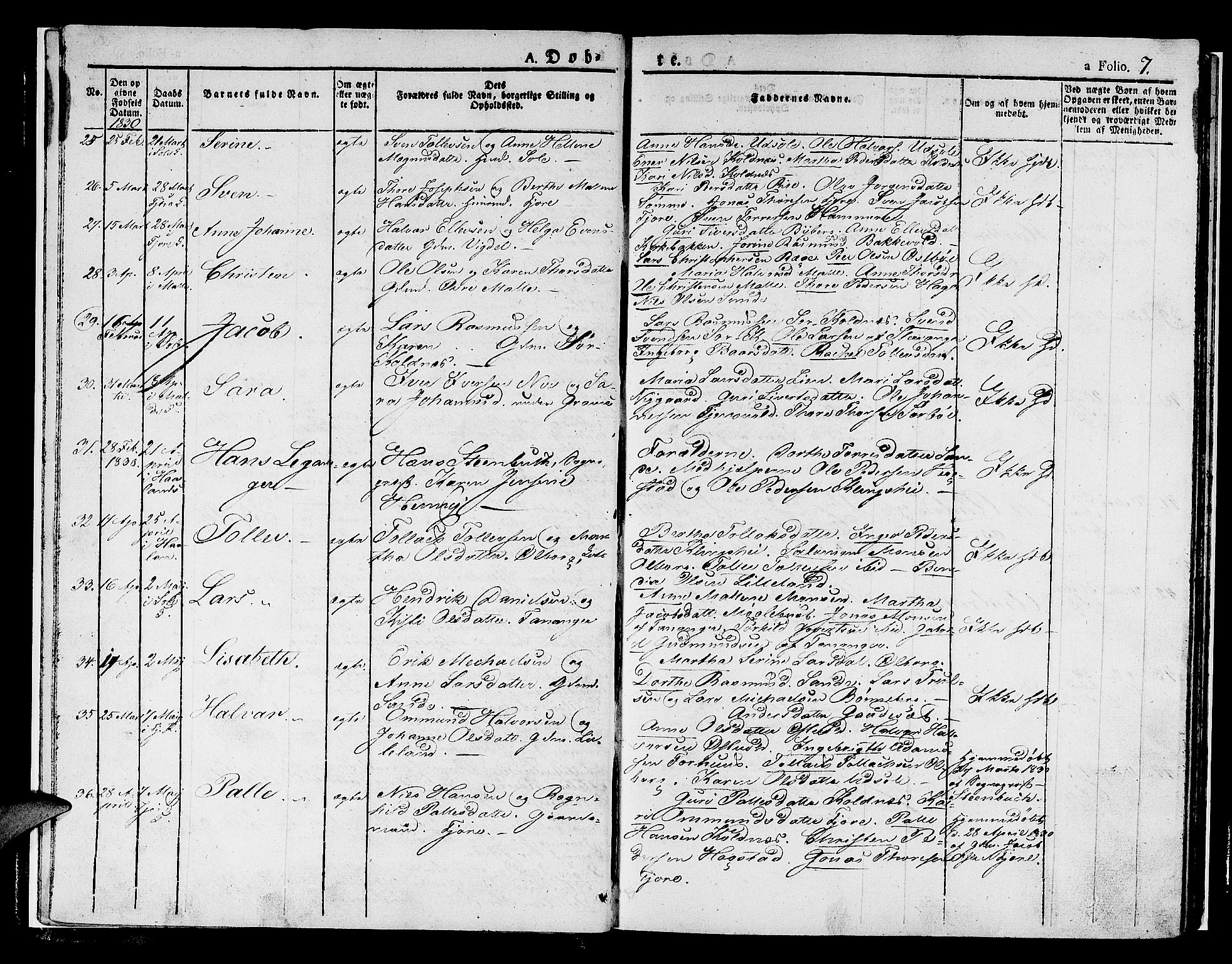 Håland sokneprestkontor, AV/SAST-A-101802/001/30BA/L0005: Parish register (official) no. A 5, 1829-1841, p. 7