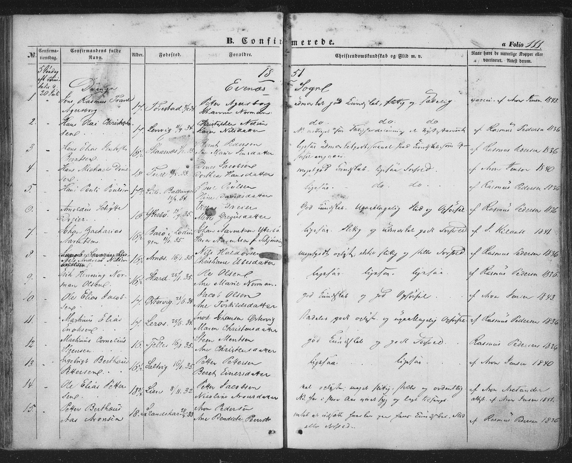 Ministerialprotokoller, klokkerbøker og fødselsregistre - Nordland, SAT/A-1459/863/L0895: Parish register (official) no. 863A07, 1851-1860, p. 111