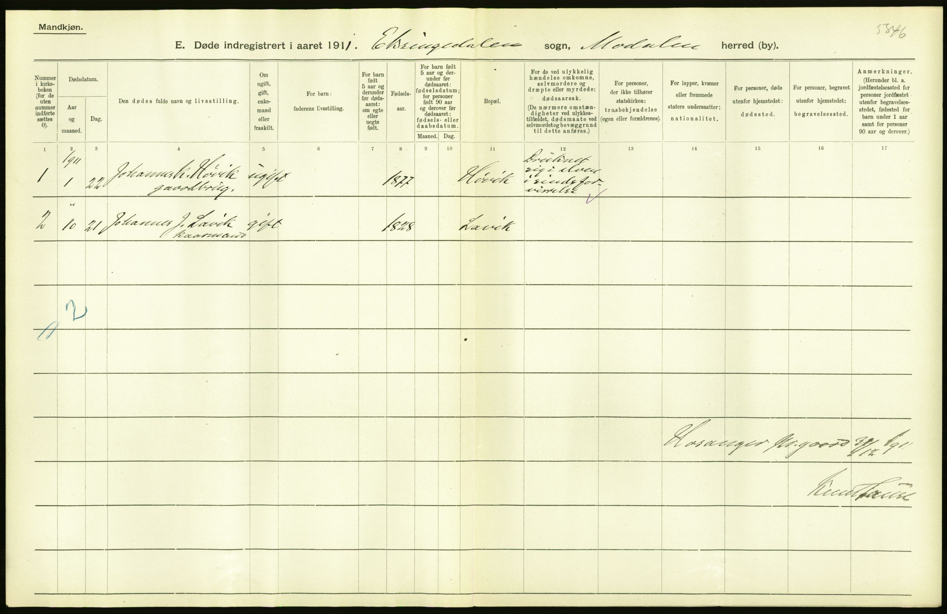 Statistisk sentralbyrå, Sosiodemografiske emner, Befolkning, AV/RA-S-2228/D/Df/Dfb/Dfba/L0030: S. Bergenhus amt: Døde. Bygder., 1911, p. 14