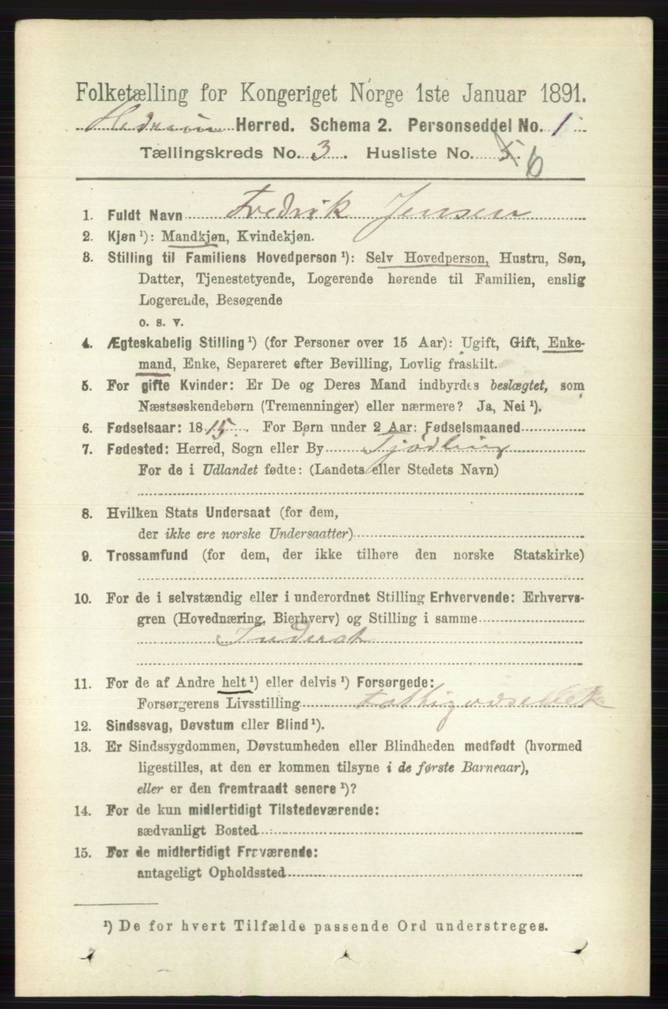 RA, 1891 census for 0727 Hedrum, 1891, p. 1004