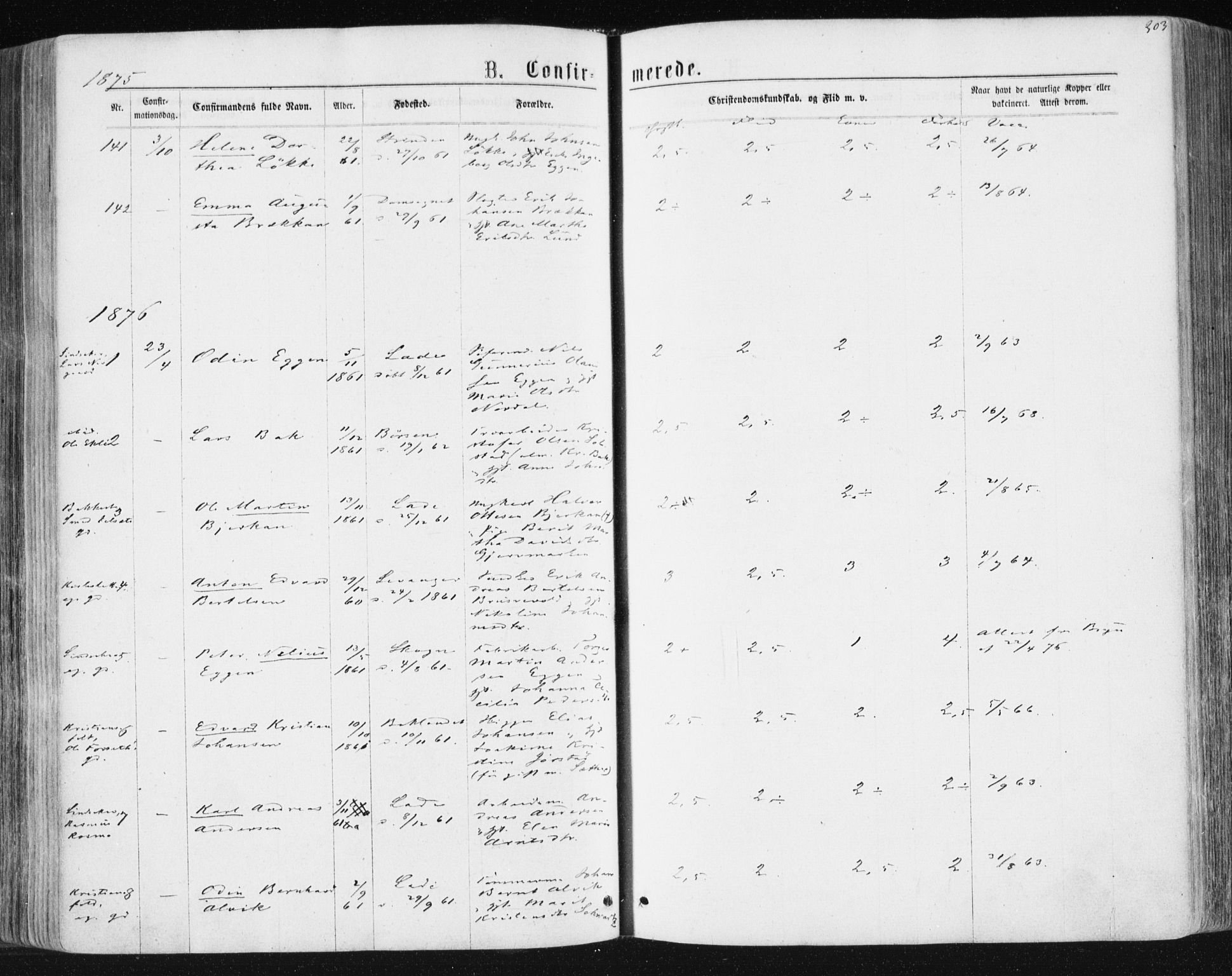 Ministerialprotokoller, klokkerbøker og fødselsregistre - Sør-Trøndelag, AV/SAT-A-1456/604/L0186: Parish register (official) no. 604A07, 1866-1877, p. 303