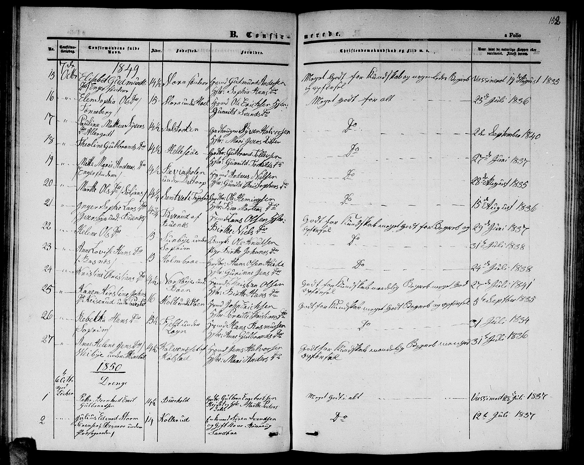 Høland prestekontor Kirkebøker, SAO/A-10346a/G/Ga/L0003: Parish register (copy) no. I 3, 1846-1853, p. 152