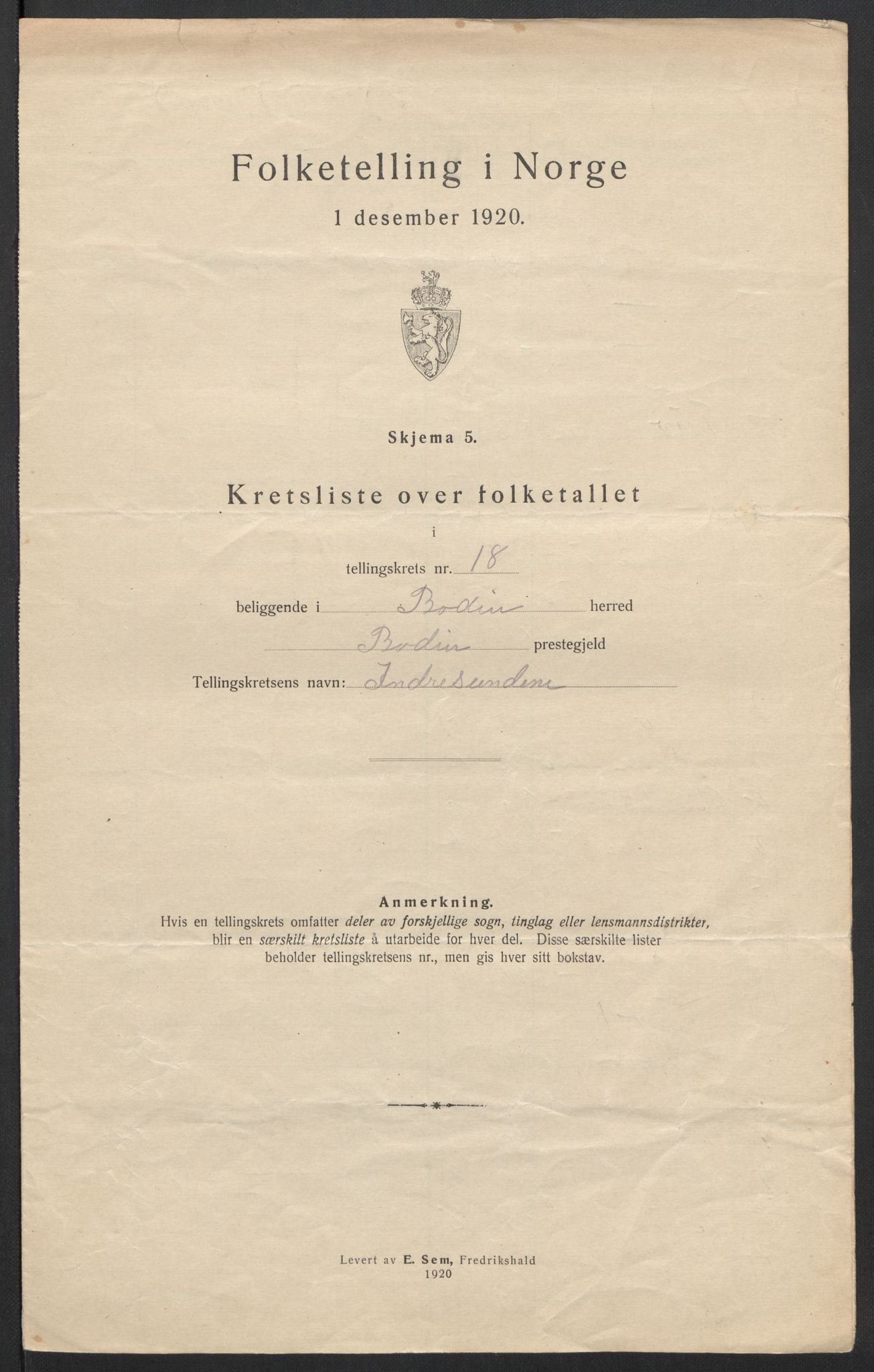 SAT, 1920 census for Bodin, 1920, p. 65