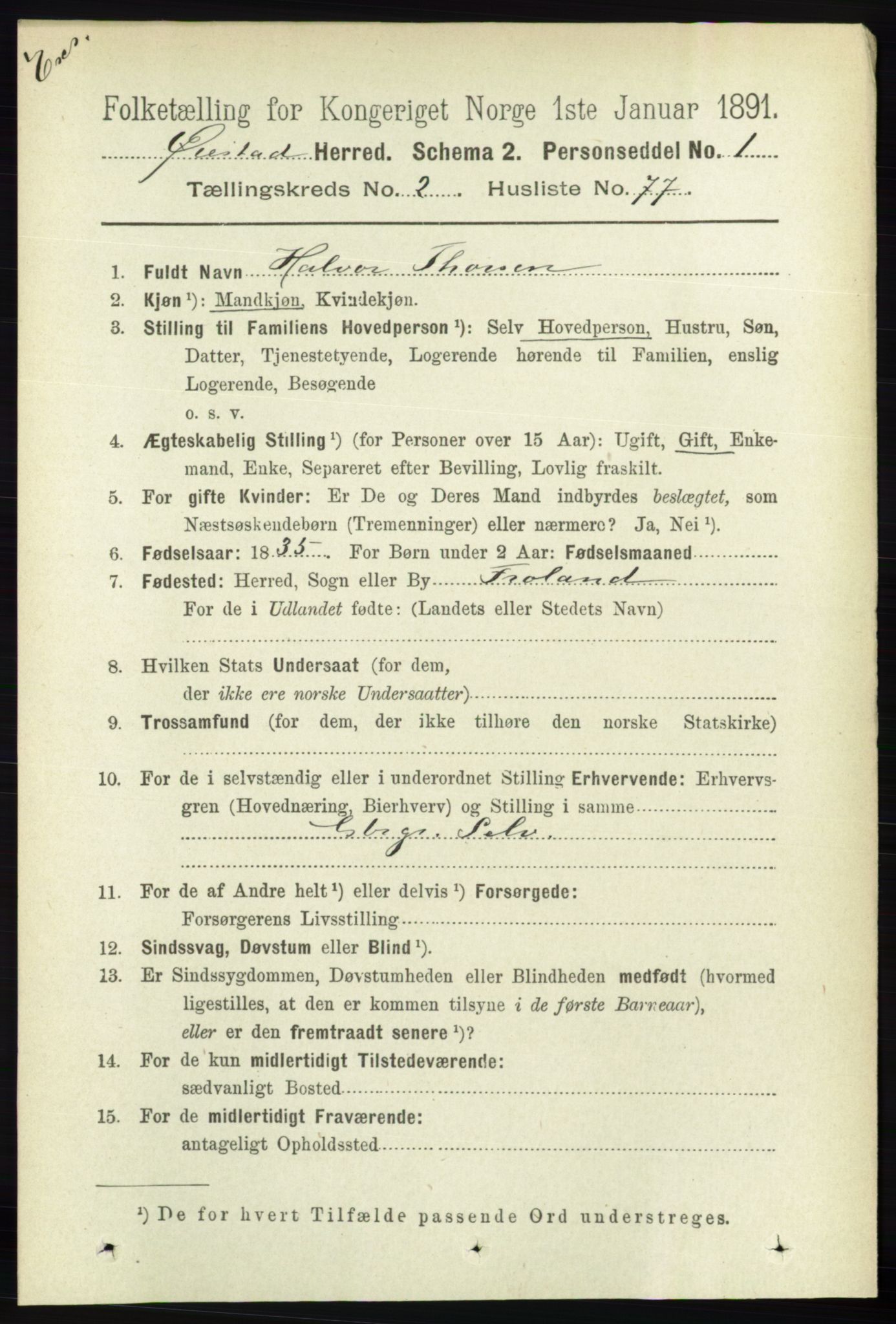 RA, Census 1891 for Nedenes amt: Gjenparter av personsedler for beslektede ektefeller, menn, 1891, p. 628