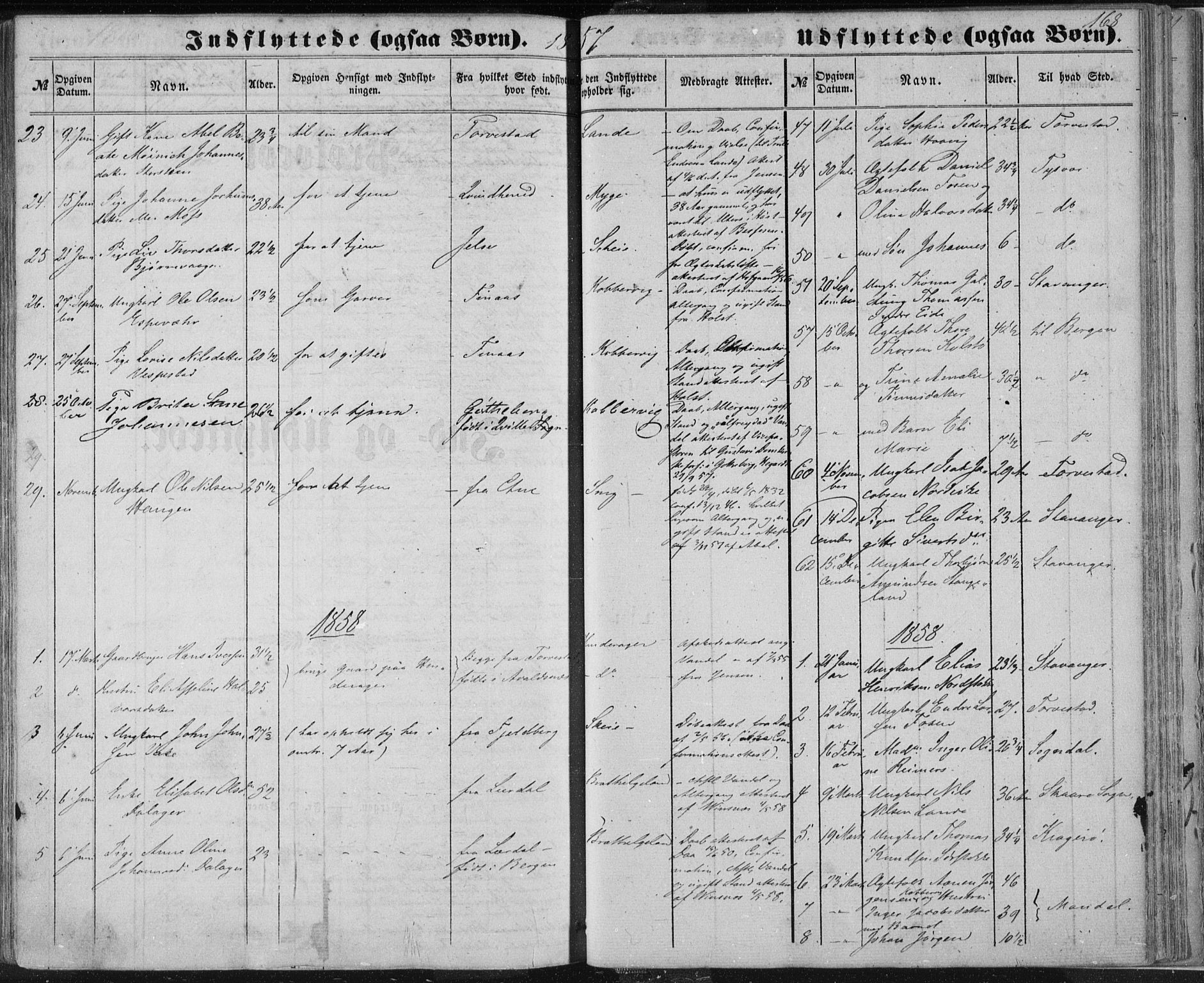 Avaldsnes sokneprestkontor, SAST/A -101851/H/Ha/Haa/L0010: Parish register (official) no. A 10, 1857-1876, p. 168