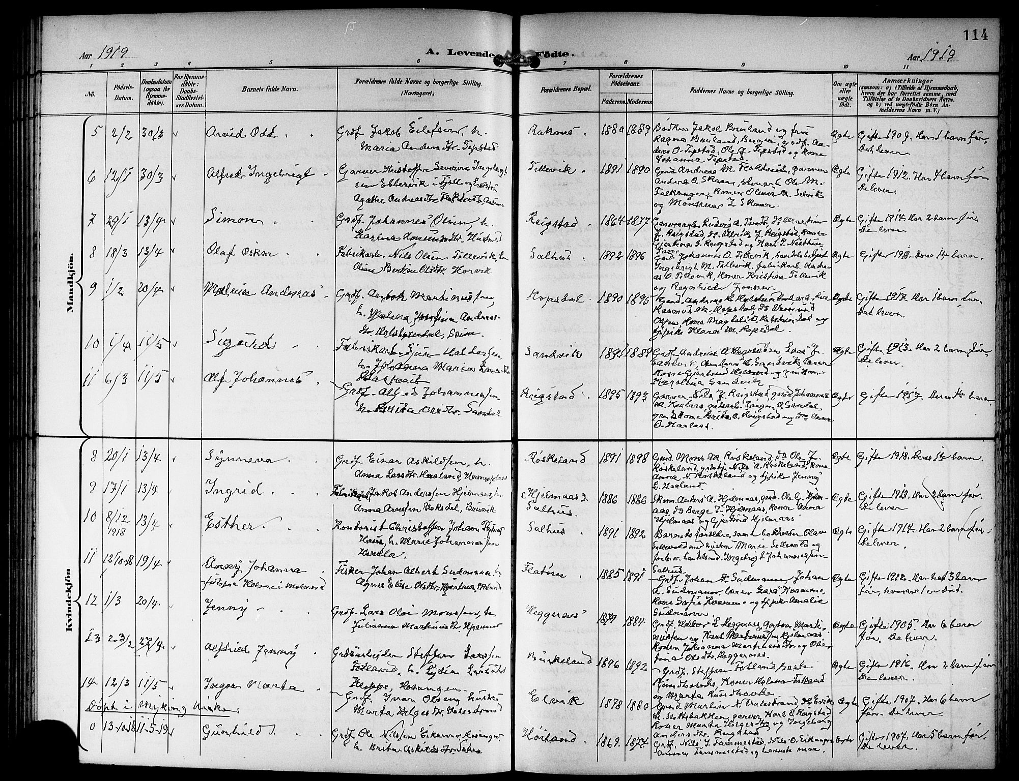 Hamre sokneprestembete, SAB/A-75501/H/Ha/Hab: Parish register (copy) no. B 4, 1898-1919, p. 114