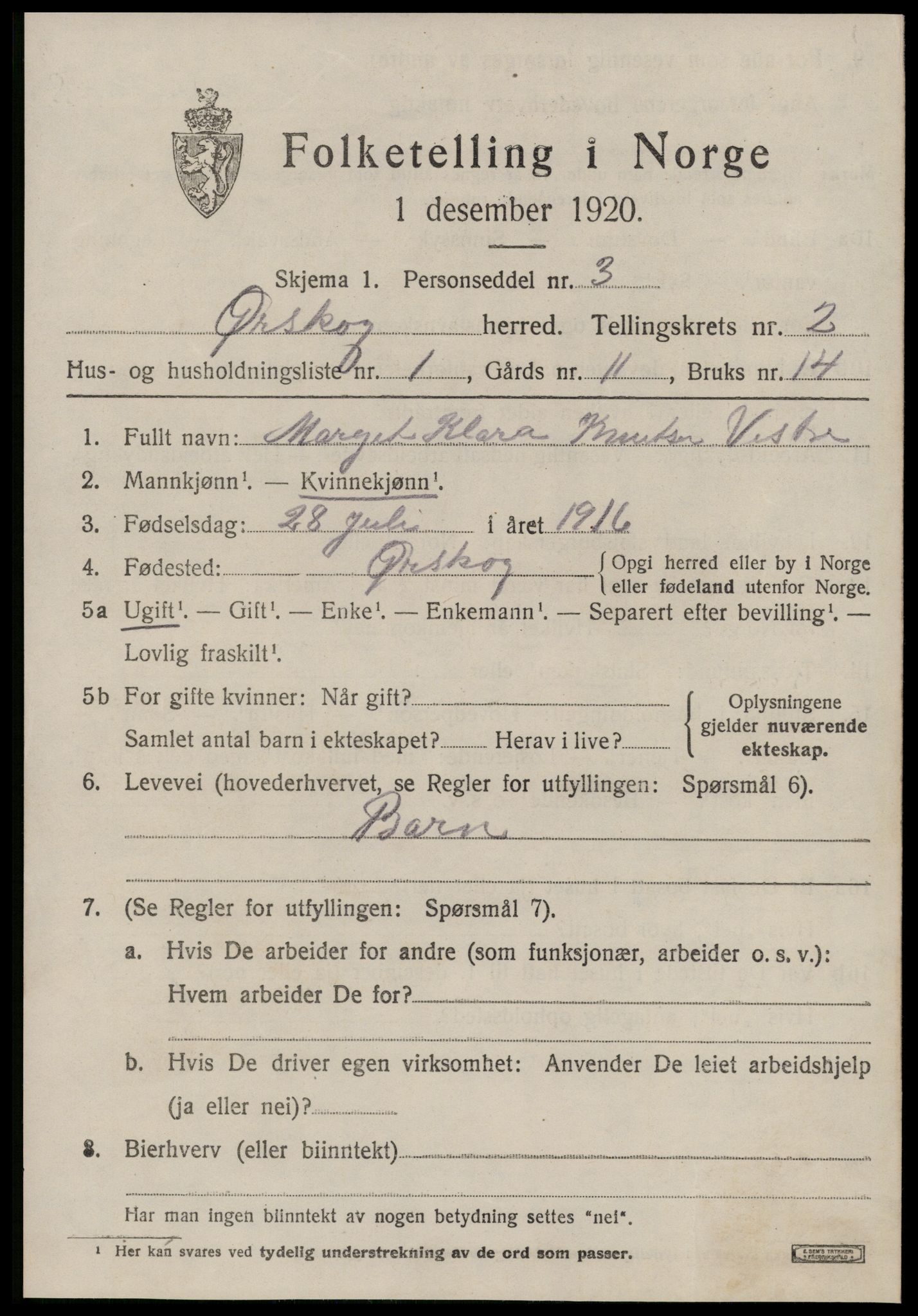 SAT, 1920 census for Ørskog, 1920, p. 1182