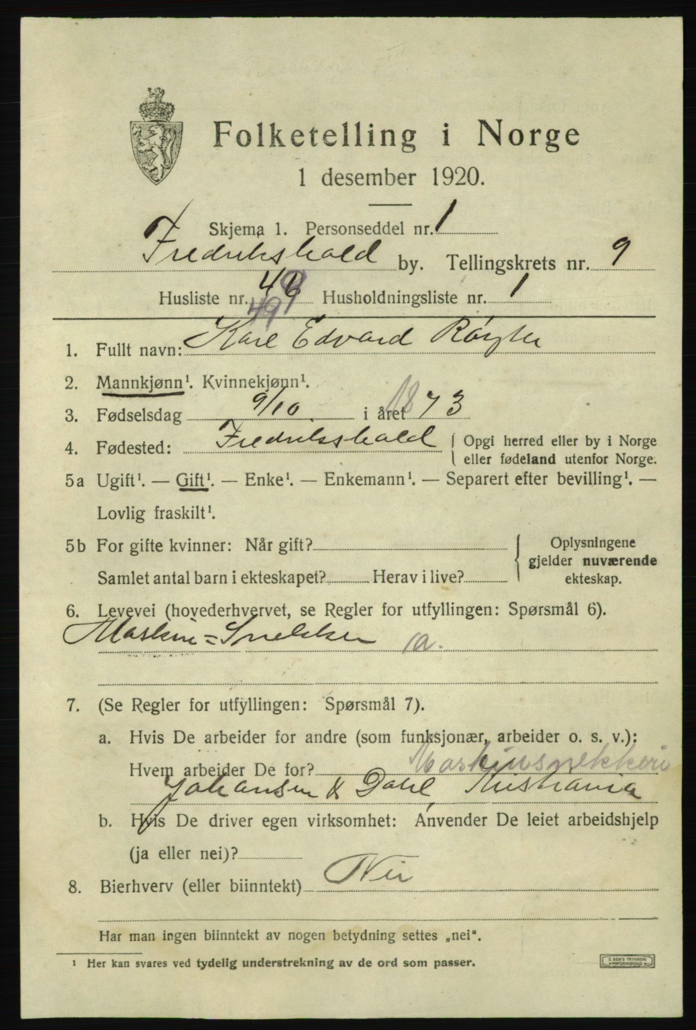 SAO, 1920 census for Fredrikshald, 1920, p. 17041