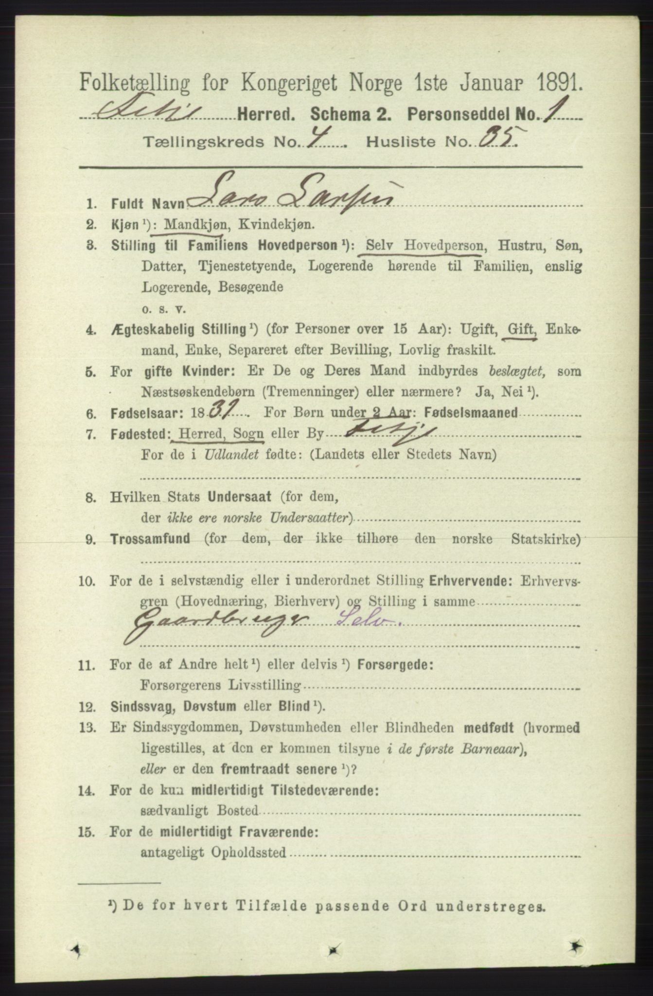 RA, 1891 census for 1222 Fitjar, 1891, p. 1531