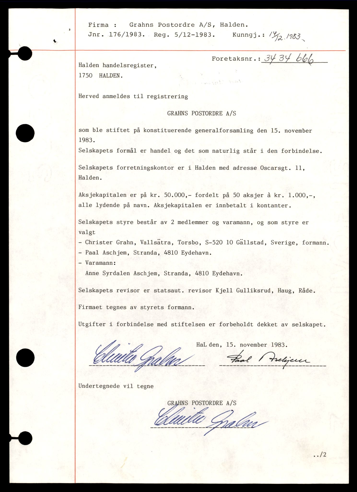 Halden tingrett, AV/SAT-A-10067/K/Kb/Kba/L0012: Aksjeselskap, Gr-Halden H, 1944-1990