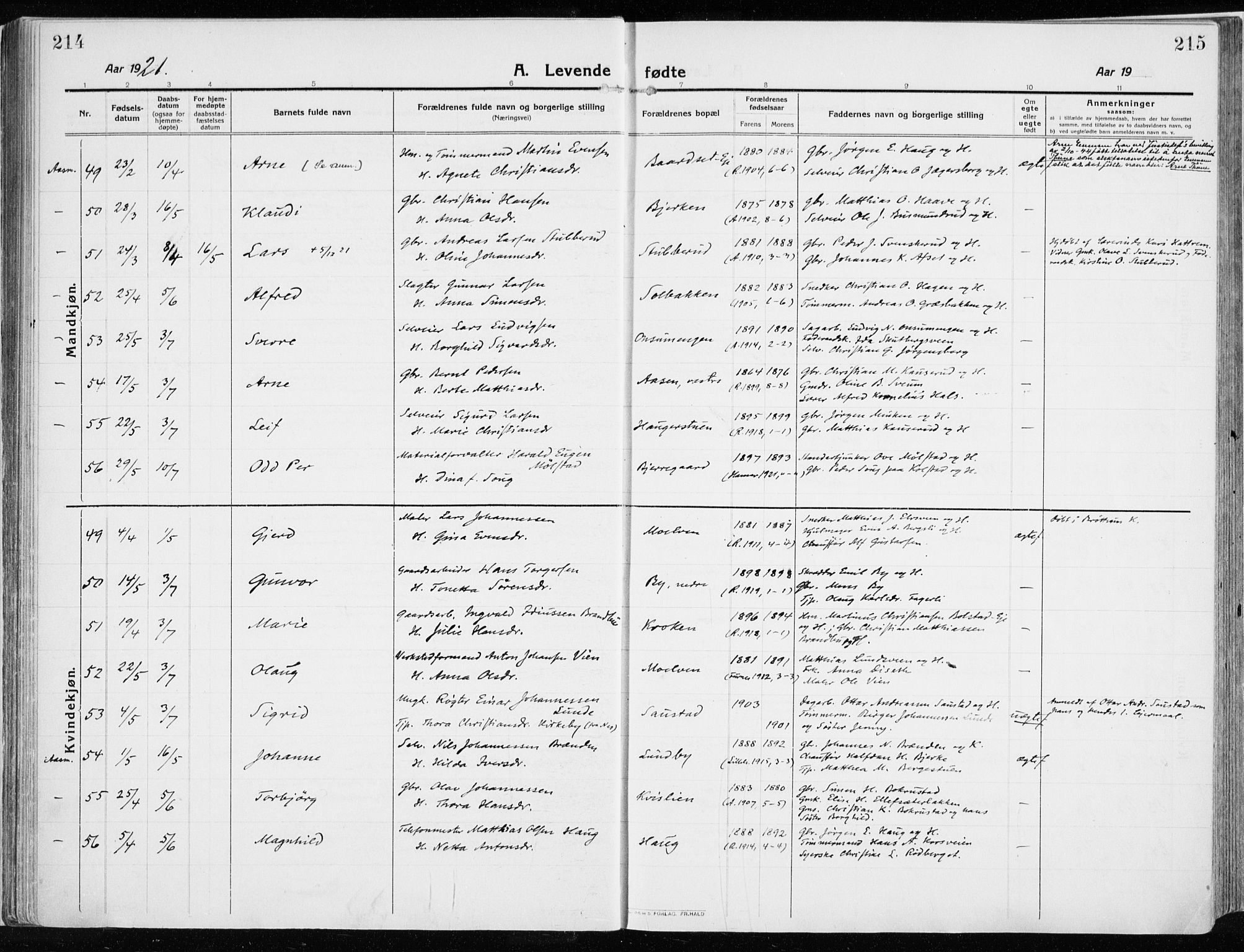 Ringsaker prestekontor, AV/SAH-PREST-014/K/Ka/L0020: Parish register (official) no. 20, 1913-1922, p. 214-215