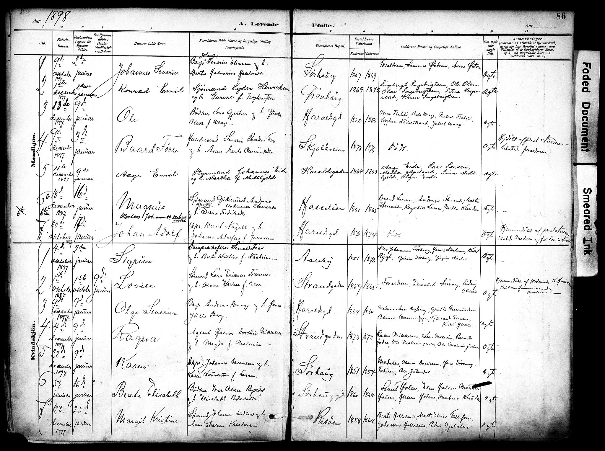 Haugesund sokneprestkontor, AV/SAST-A -101863/H/Ha/Haa/L0006: Parish register (official) no. A 6, 1891-1907, p. 86