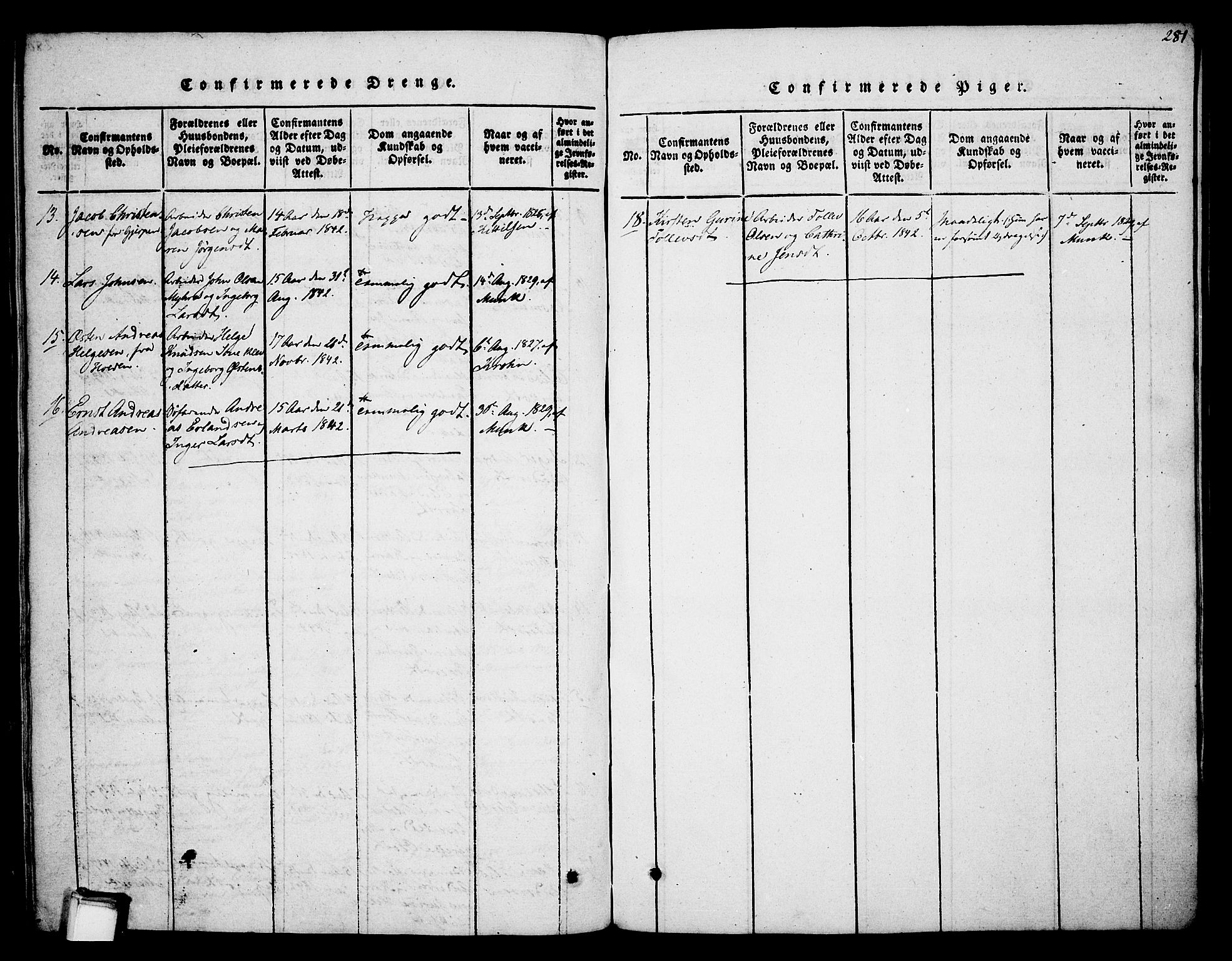Skien kirkebøker, SAKO/A-302/F/Fa/L0005: Parish register (official) no. 5, 1814-1843, p. 281