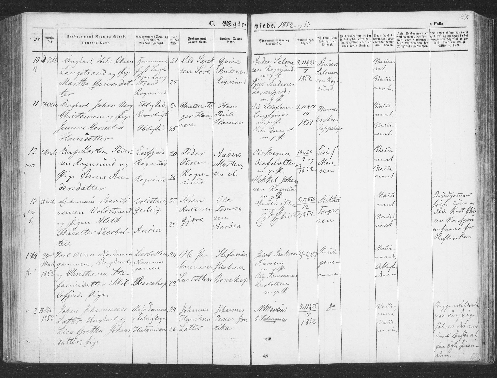 Talvik sokneprestkontor, SATØ/S-1337/H/Ha/L0010kirke: Parish register (official) no. 10, 1852-1864, p. 164