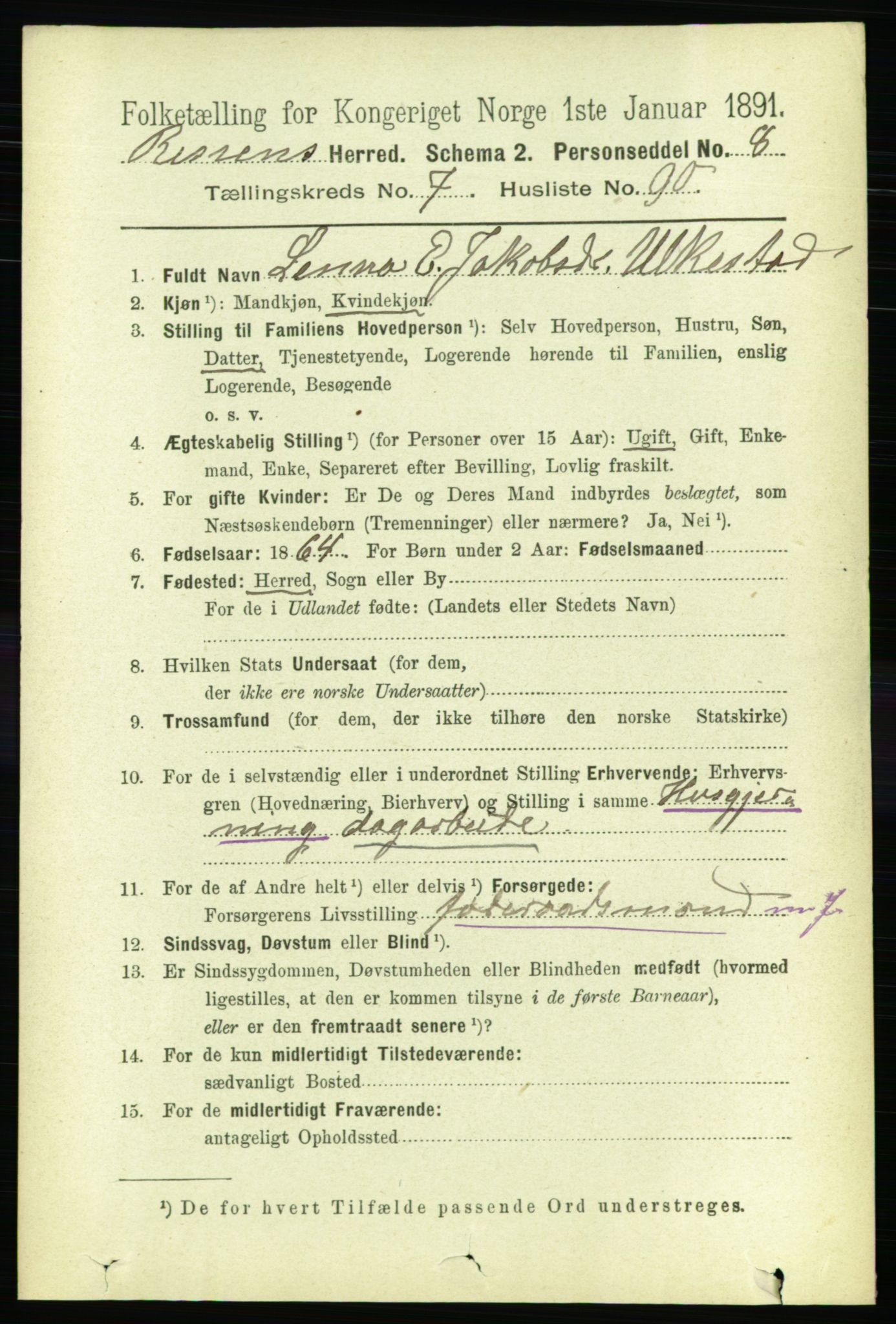 RA, 1891 census for 1624 Rissa, 1891, p. 4558