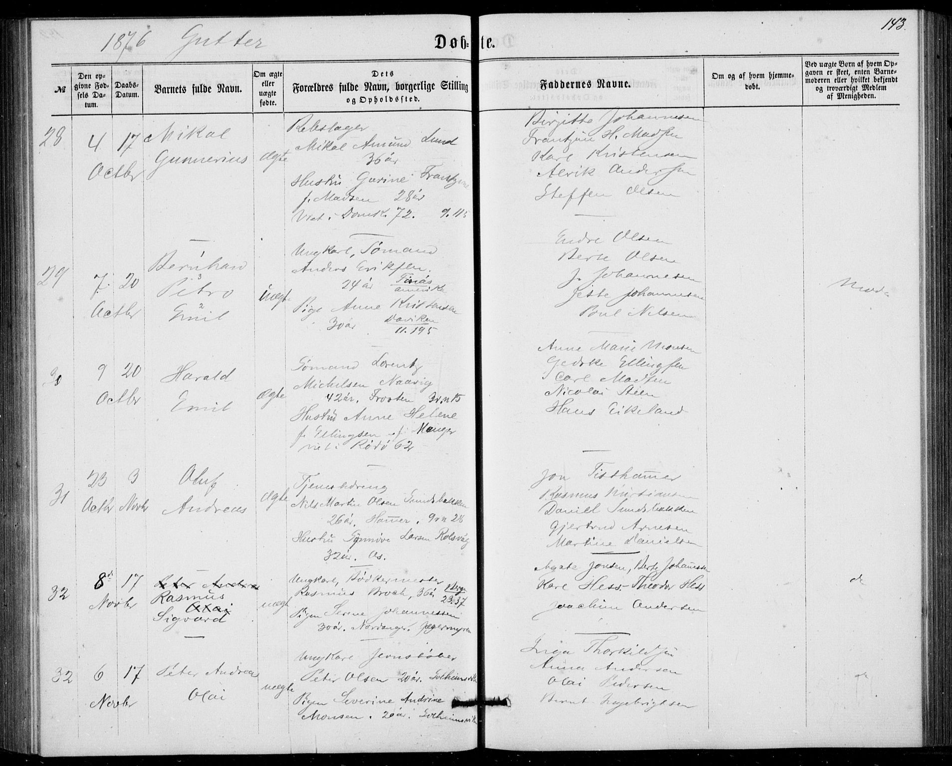 Fødselsstiftelsens sokneprestembete, ført av overlegen*, SAB/-: Parish register (official) no. A 1, 1863-1883, p. 143