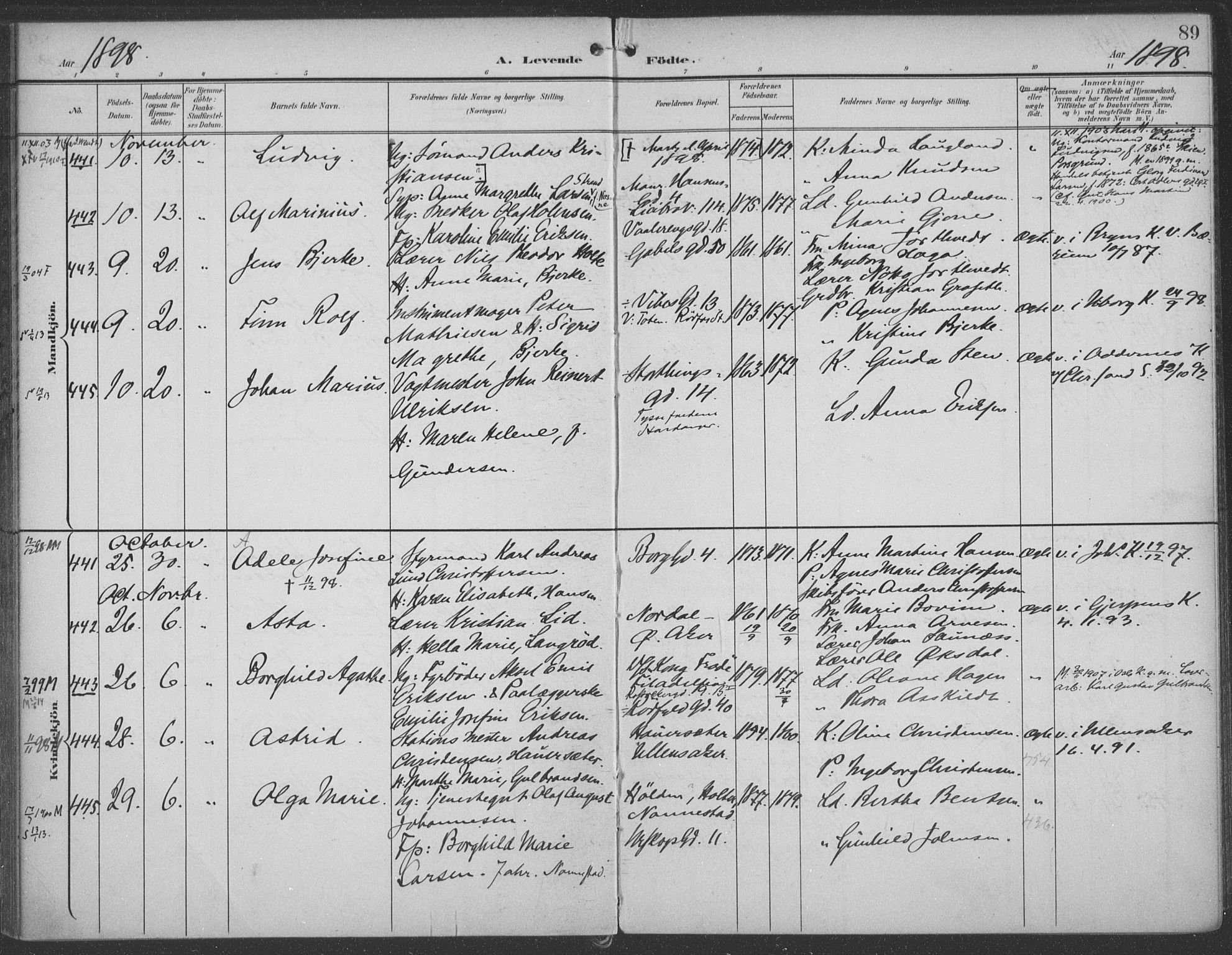 Rikshospitalet prestekontor Kirkebøker, SAO/A-10309b/F/L0011: Parish register (official) no. 11, 1898-1900, p. 89