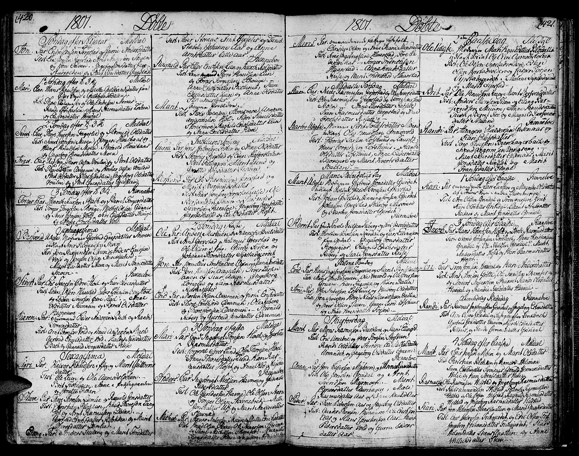 Ministerialprotokoller, klokkerbøker og fødselsregistre - Sør-Trøndelag, SAT/A-1456/672/L0852: Parish register (official) no. 672A05, 1776-1815, p. 420-421