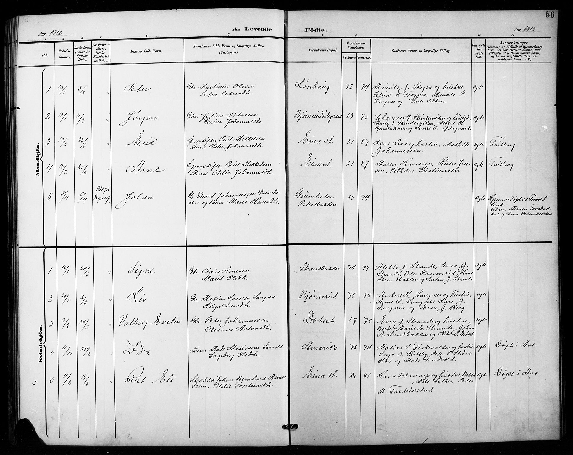 Vestre Toten prestekontor, SAH/PREST-108/H/Ha/Hab/L0016: Parish register (copy) no. 16, 1901-1915, p. 56