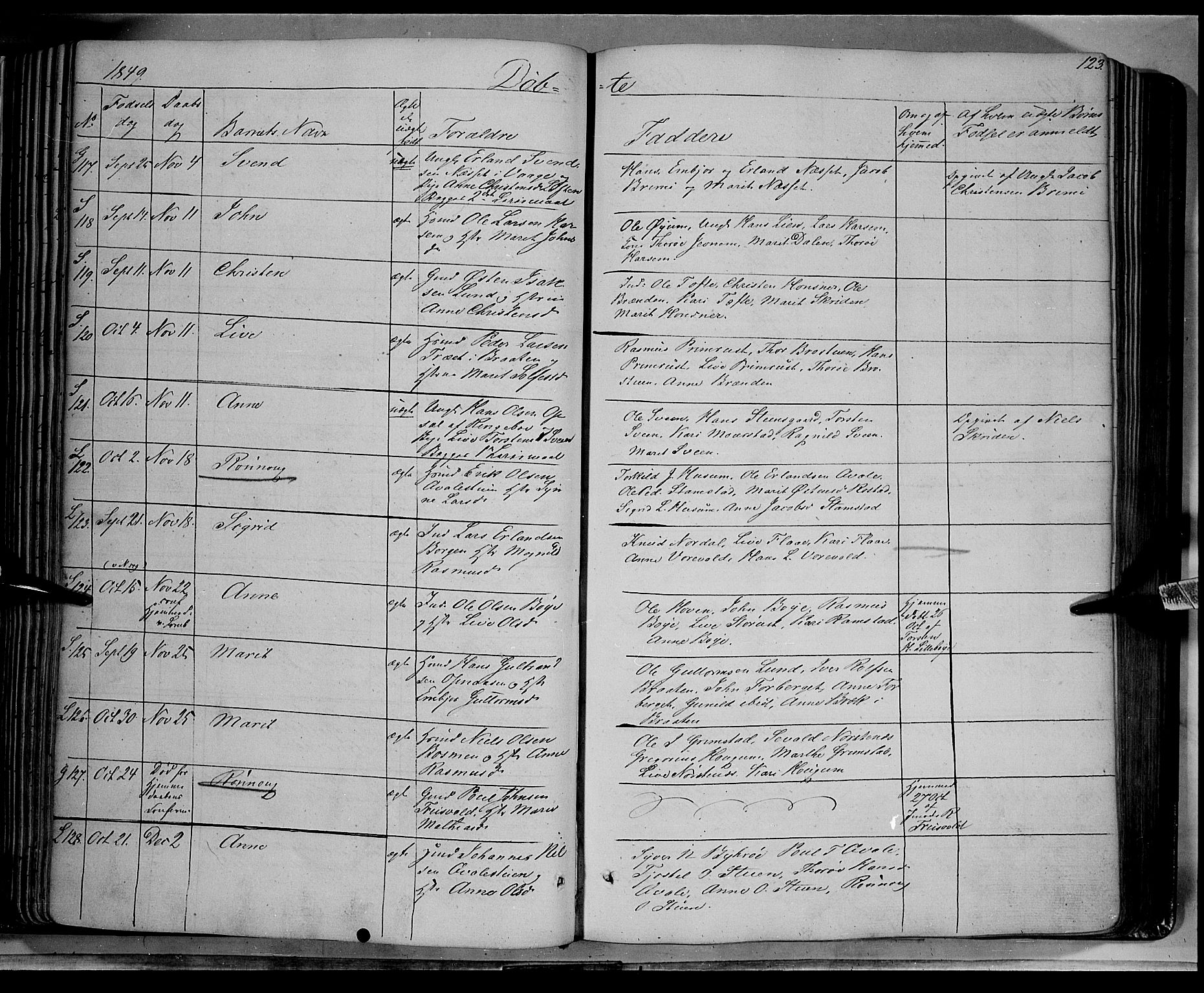 Lom prestekontor, AV/SAH-PREST-070/K/L0006: Parish register (official) no. 6A, 1837-1863, p. 123