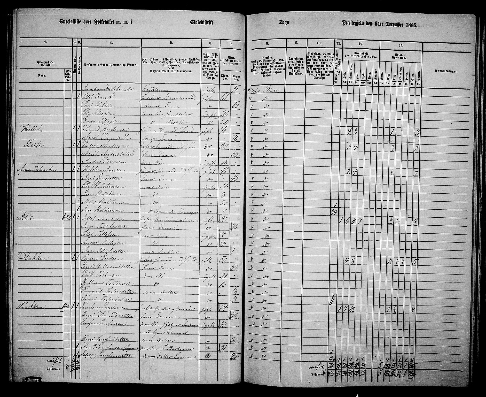 RA, 1865 census for Vestre Slidre, 1865, p. 72