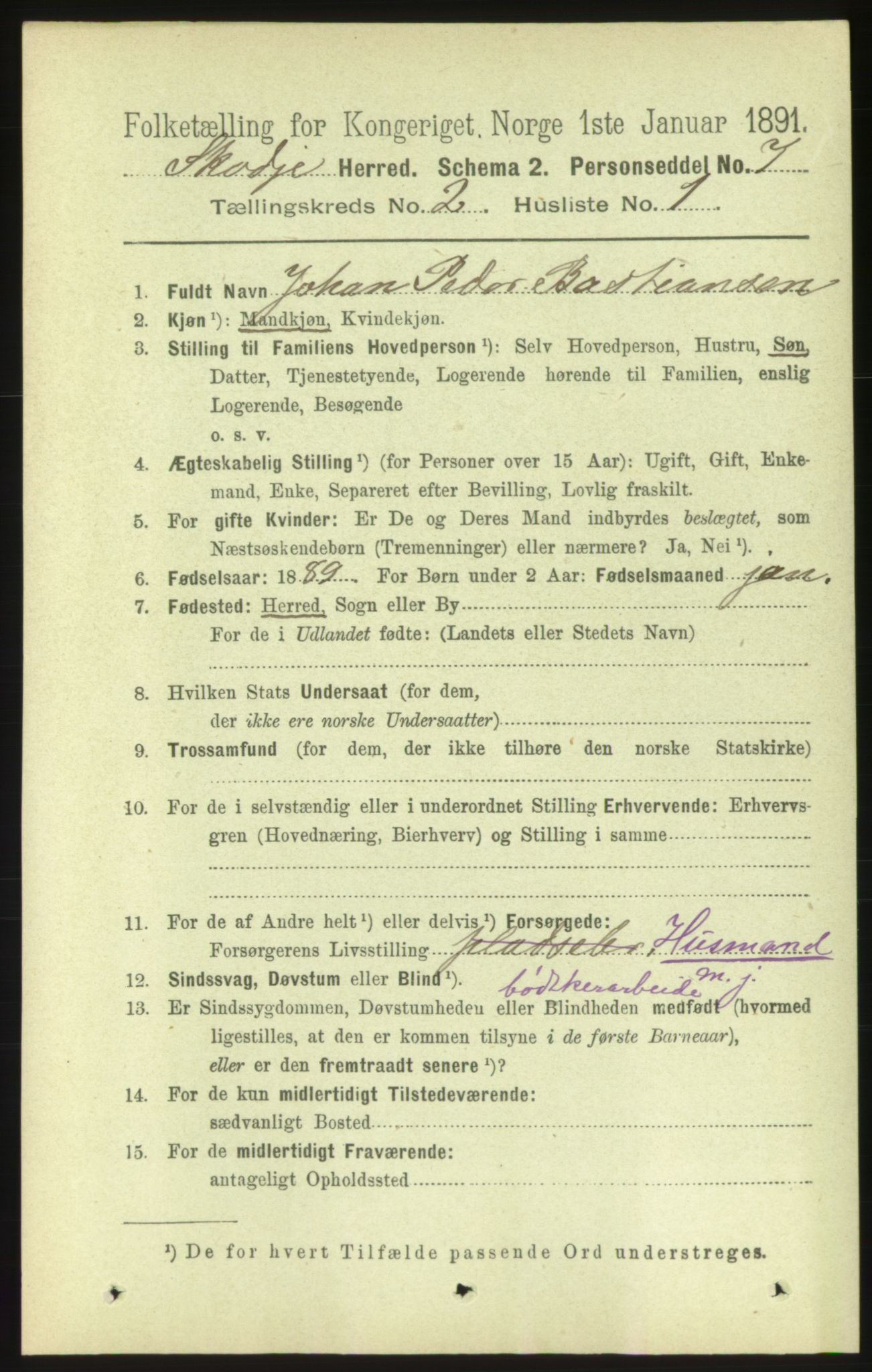 RA, 1891 census for 1529 Skodje, 1891, p. 281