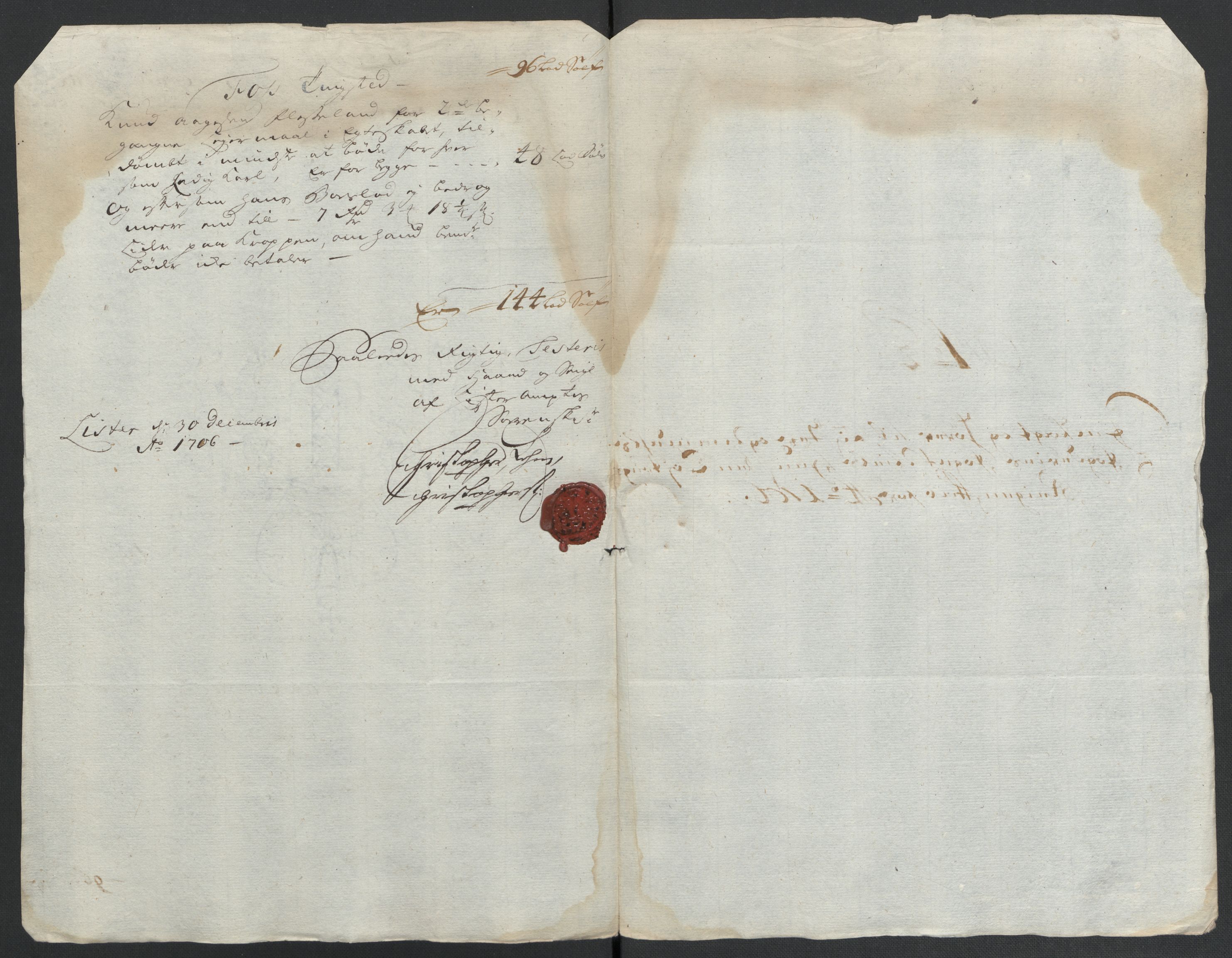 Rentekammeret inntil 1814, Reviderte regnskaper, Fogderegnskap, RA/EA-4092/R43/L2551: Fogderegnskap Lista og Mandal, 1705-1709, p. 265